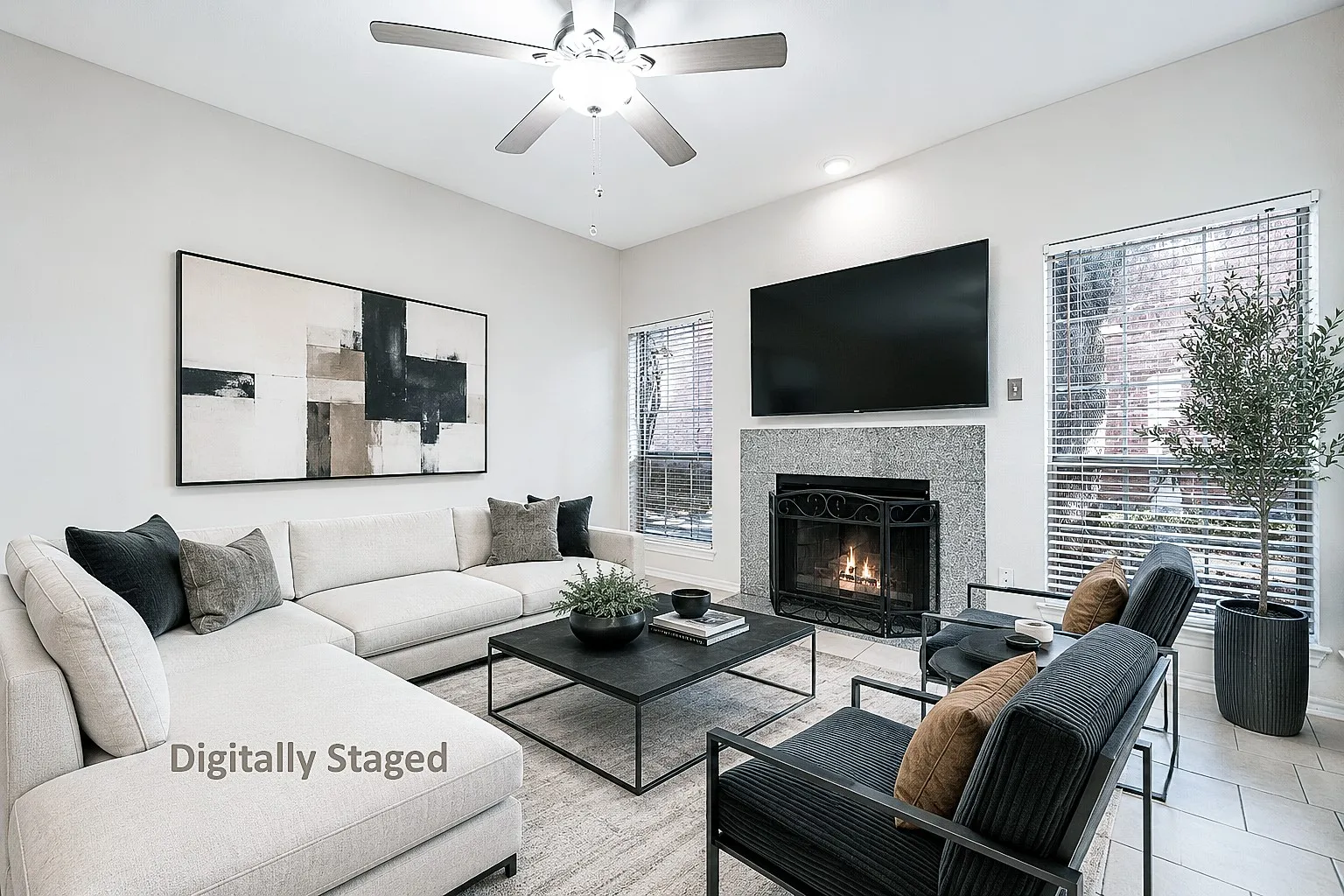 Virtually staged living room