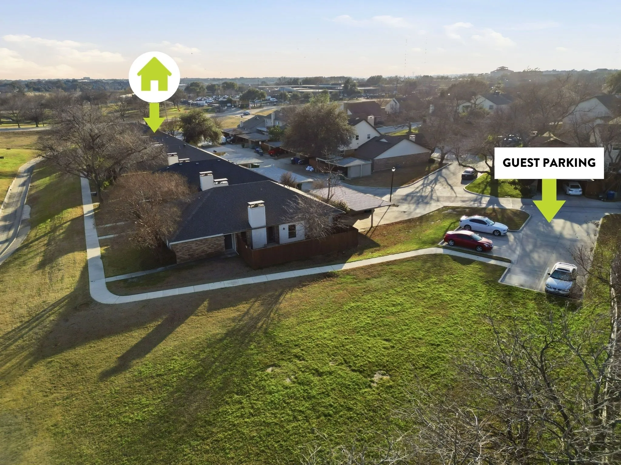 Guest parking for friends and family in addition to the 2 car carport.