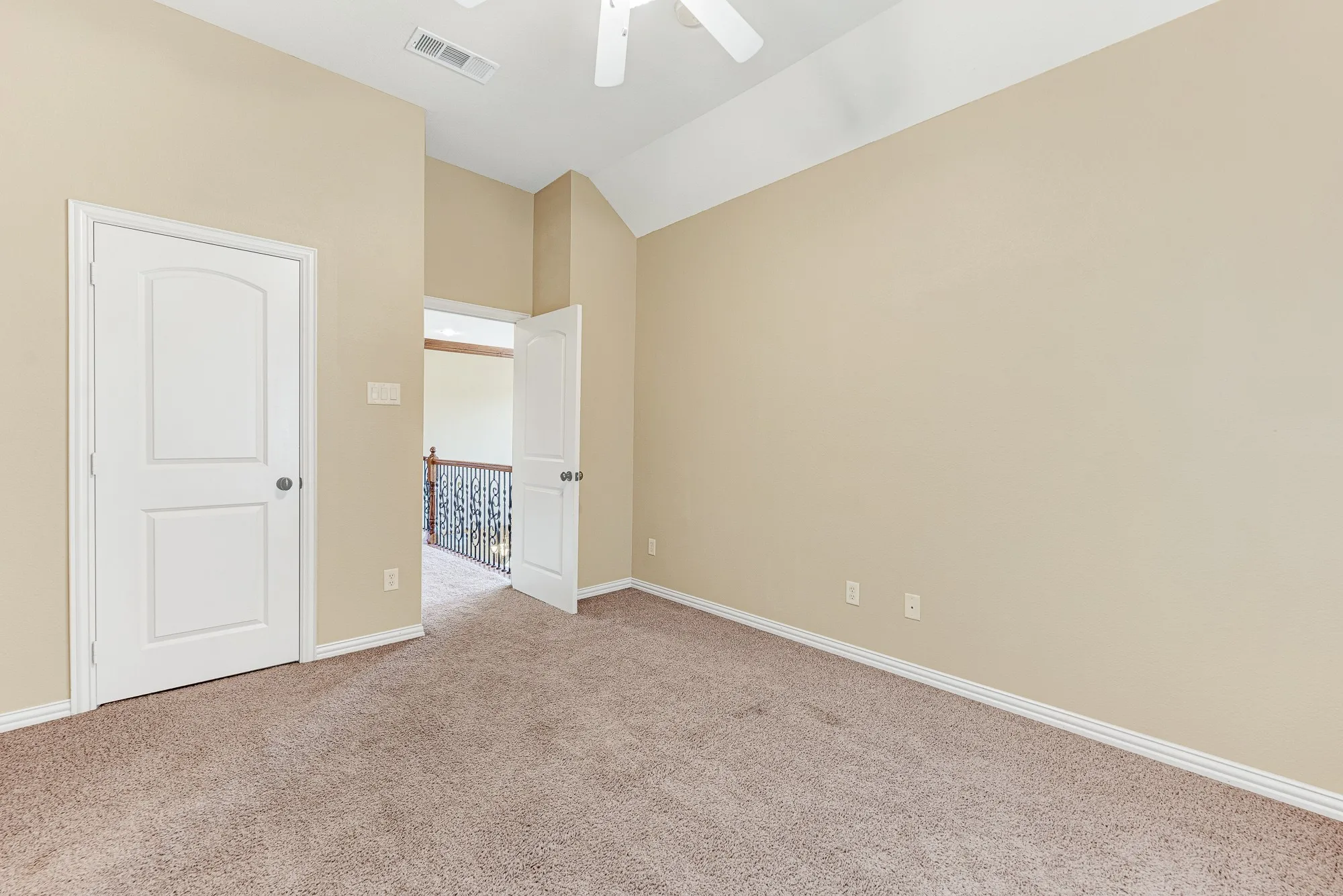 Angled wall contours and an elevated ceiling design create a unique sense of movement near the room's main entrance. Your loved ones will appreciate having a quiet, independent haven located safely on its own floor.