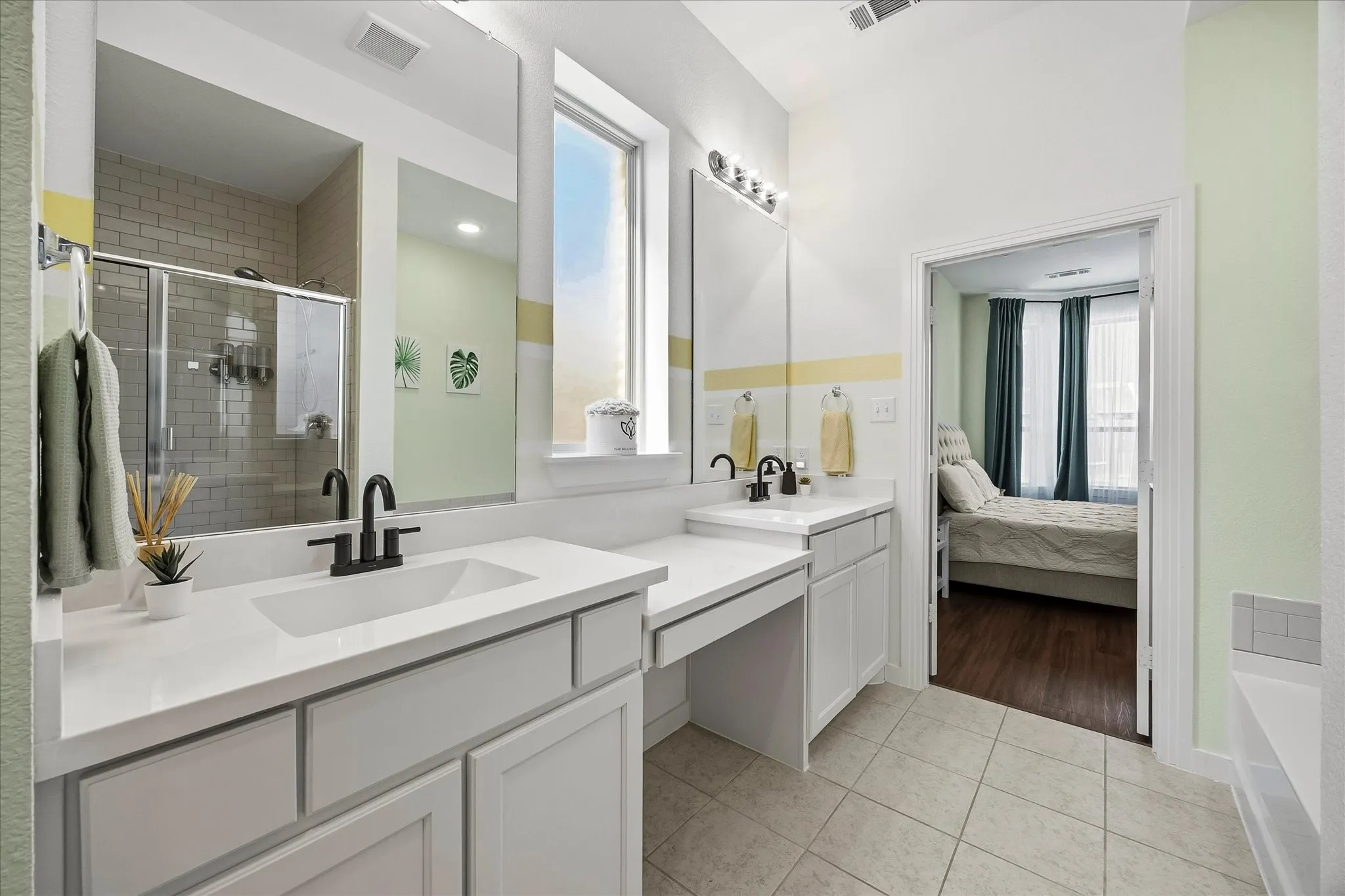 Master bath opens onto master bedroom