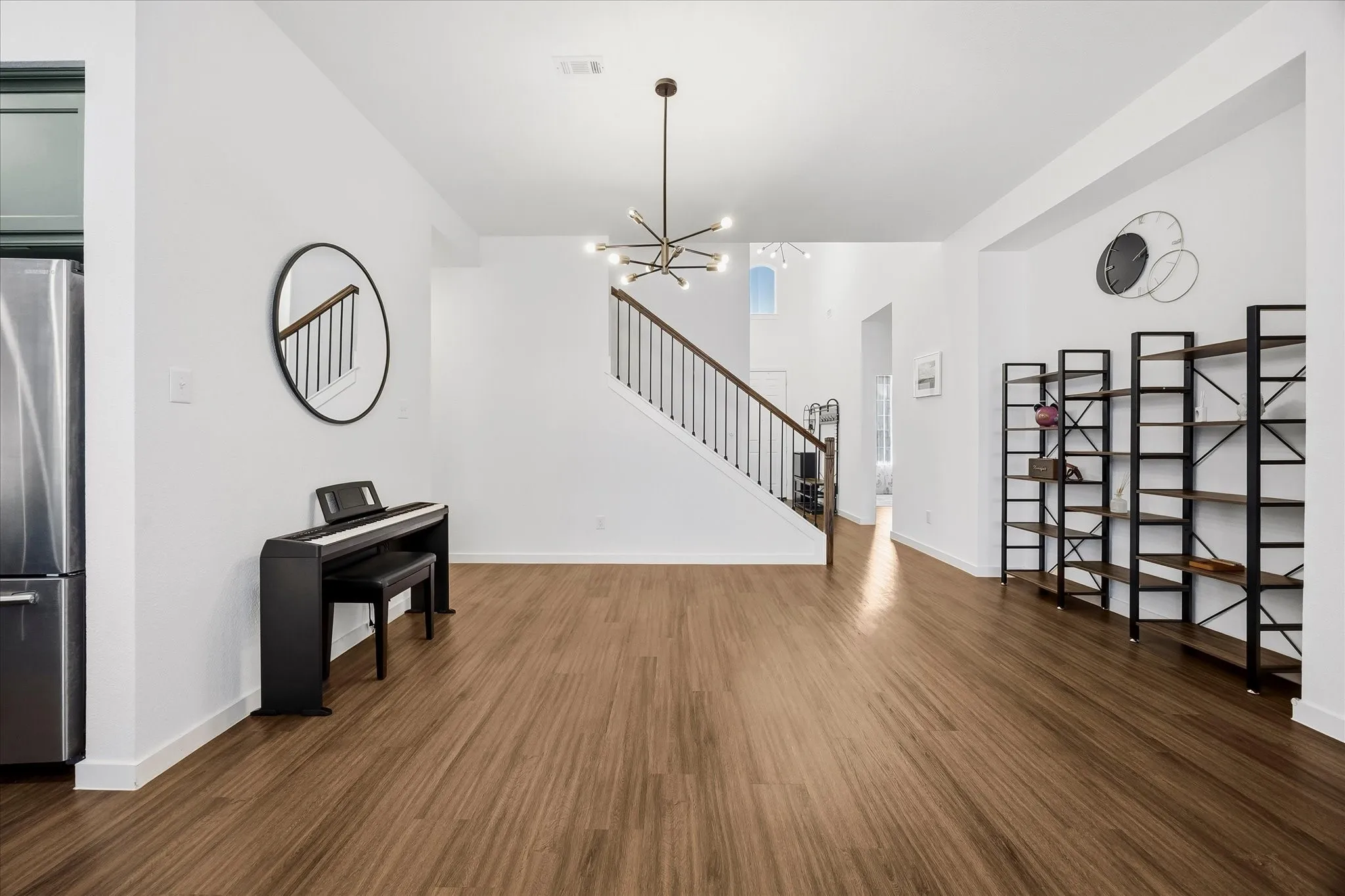 Dining area overlooks kitchen and family room