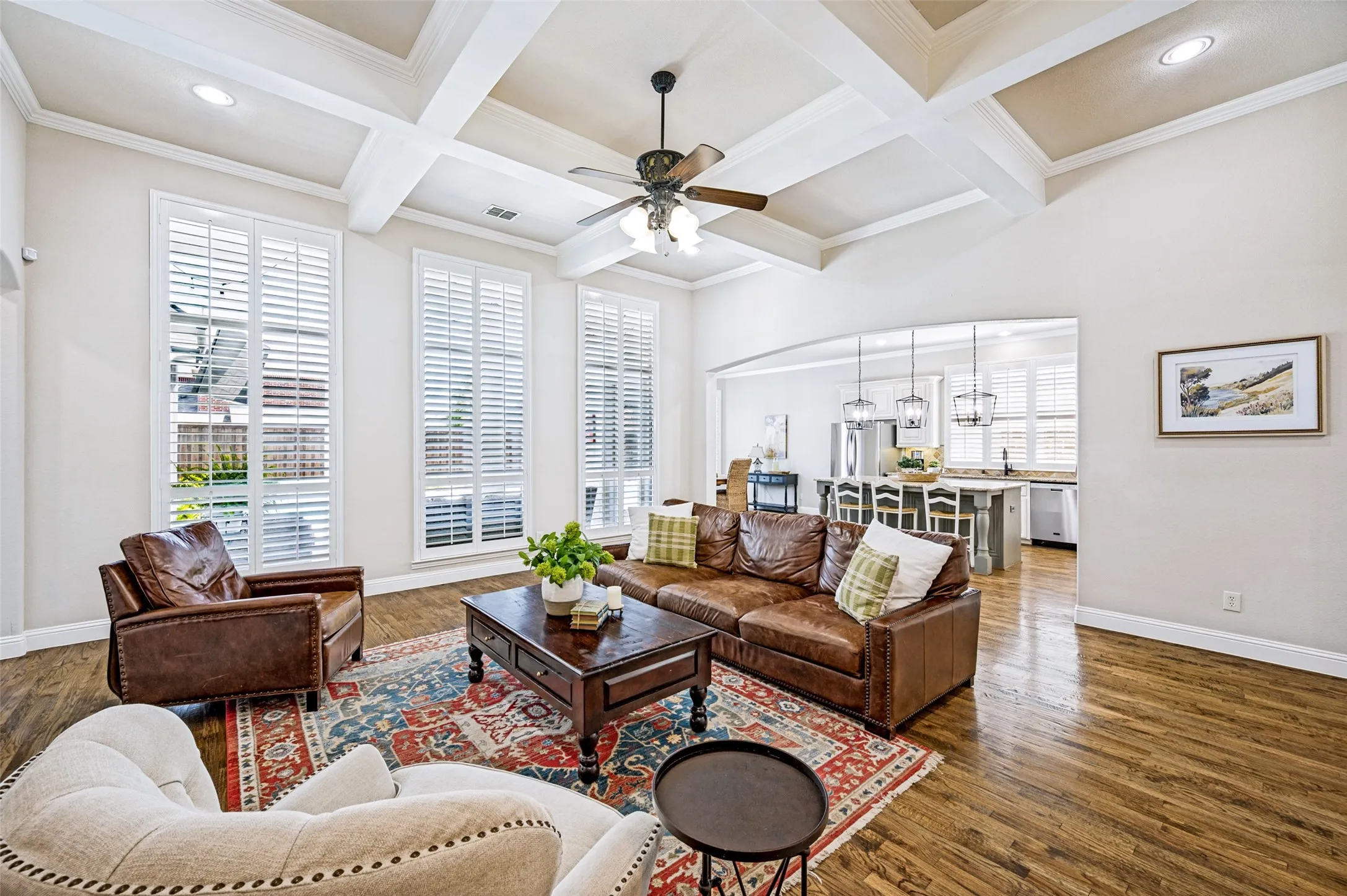 Beautiful coffered ceiling in the living room