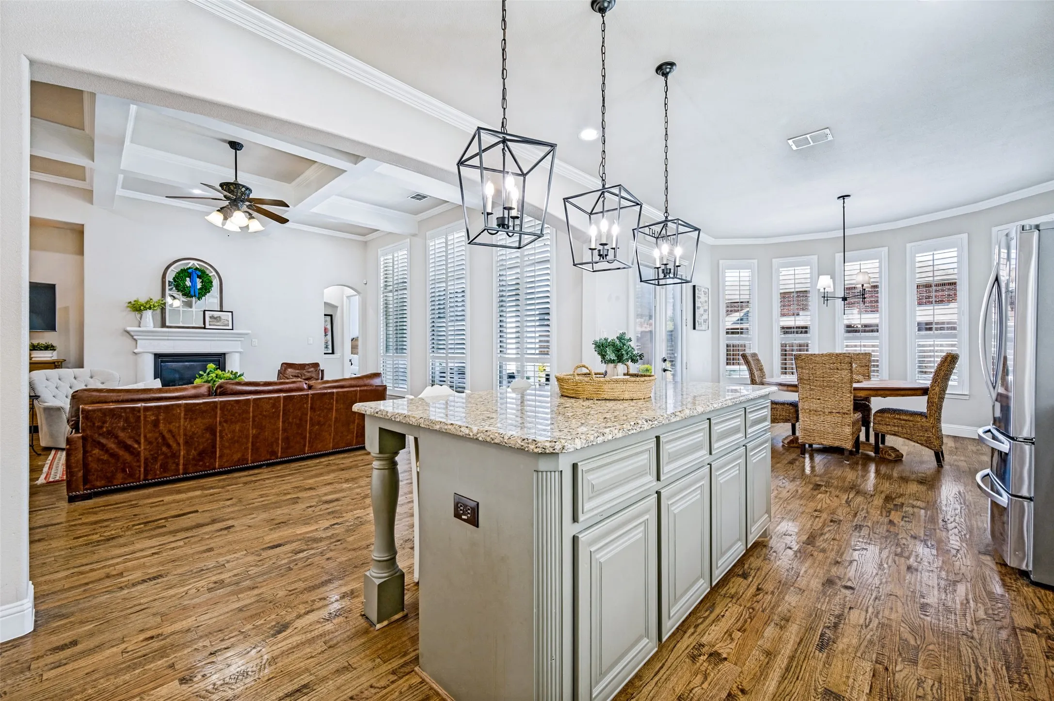 Open living plan with high ceilings.