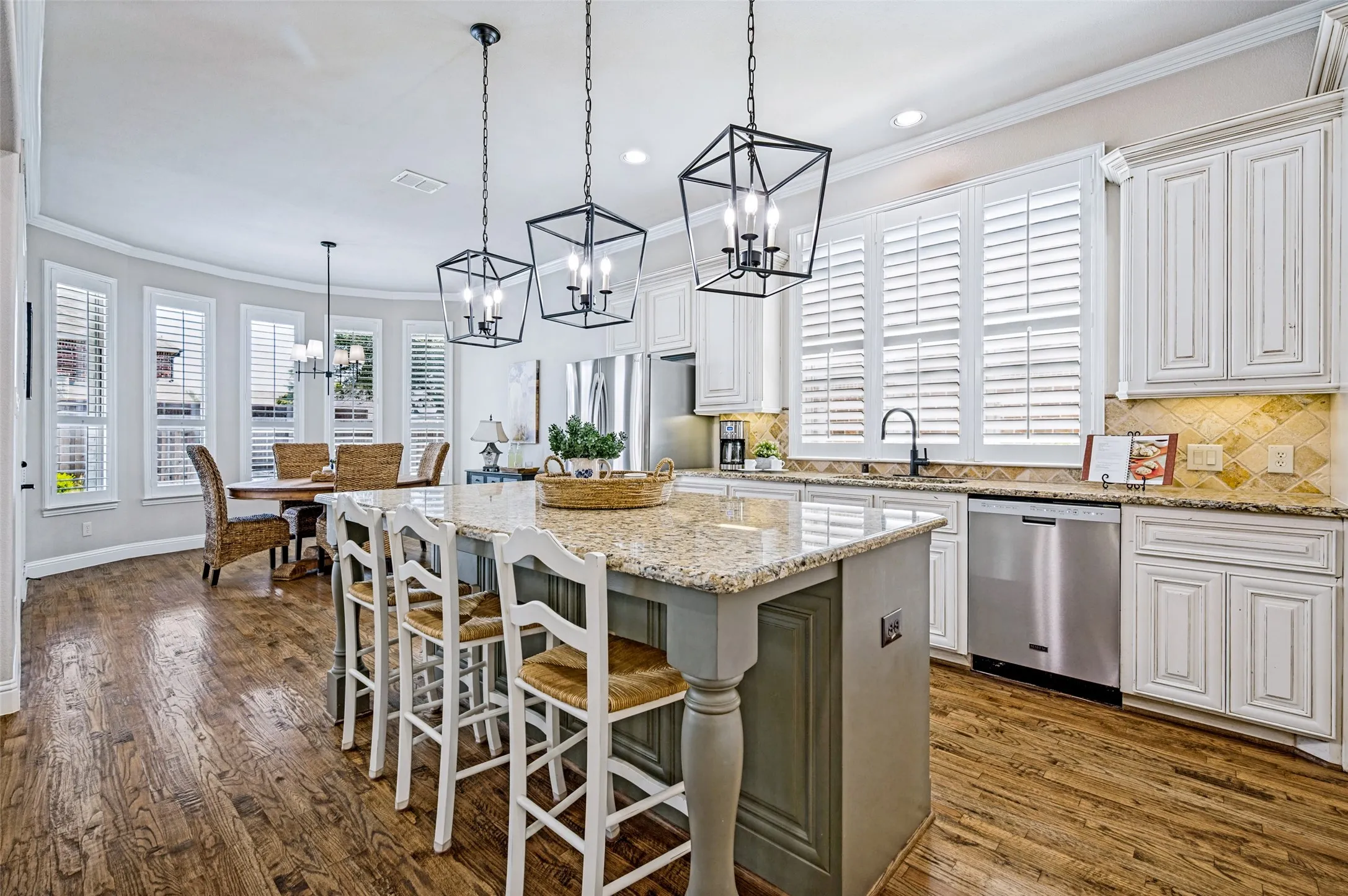 Spacious kitchen that opens to additional dining area and the living room.