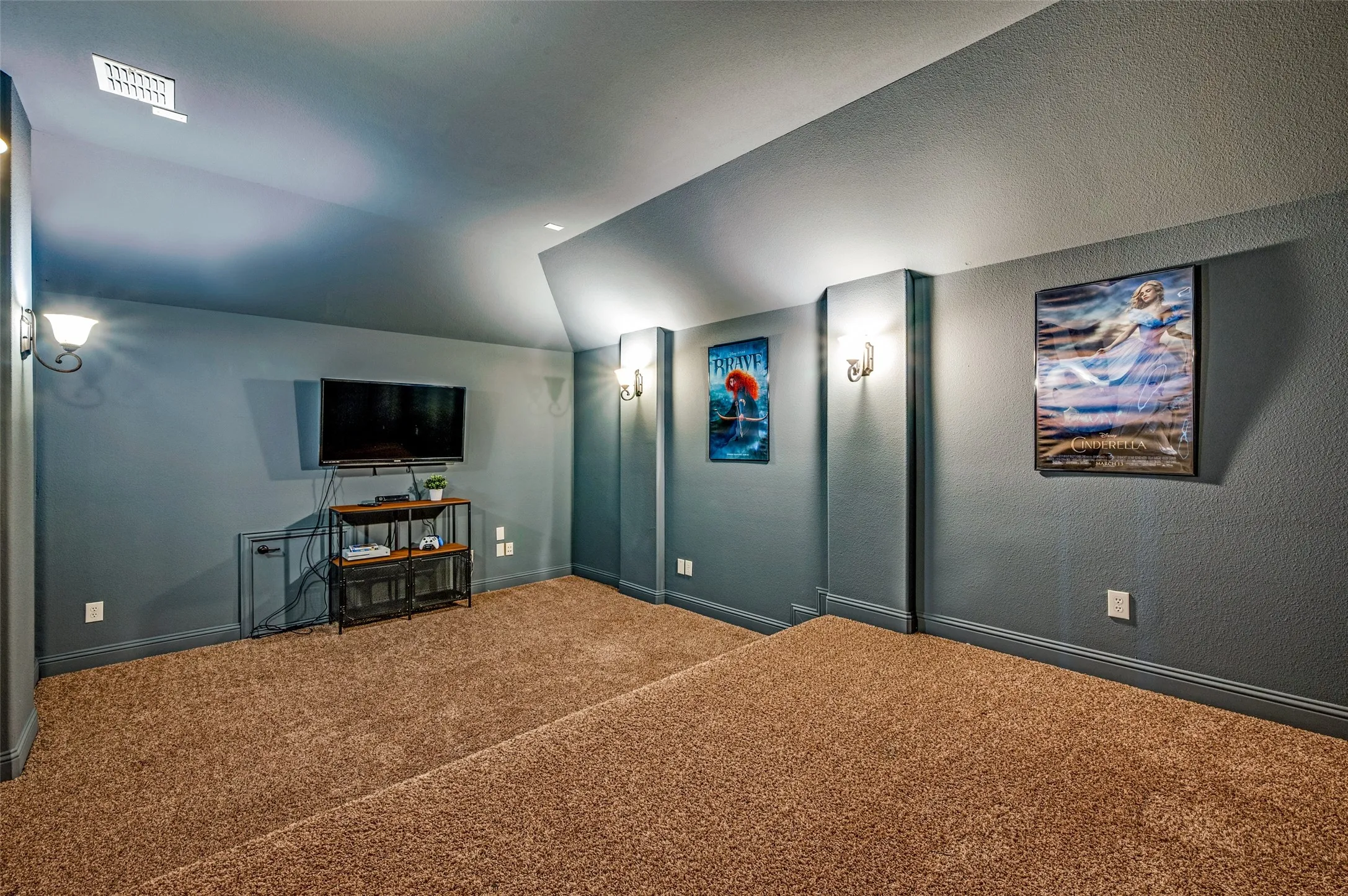 Media room with stadium seating