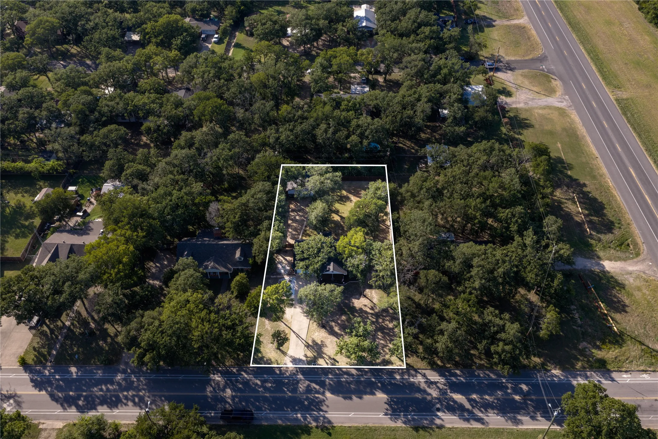 Expansive treed lot featuring mature foliage and direct road frontage