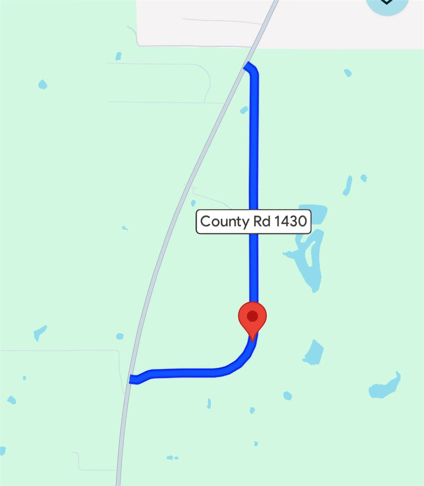 Map. Indicating a specific route and location along County Rd 1430