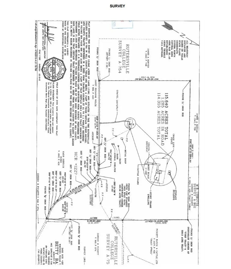 Survey. Illustrating property boundaries, acreage, and relevant land features