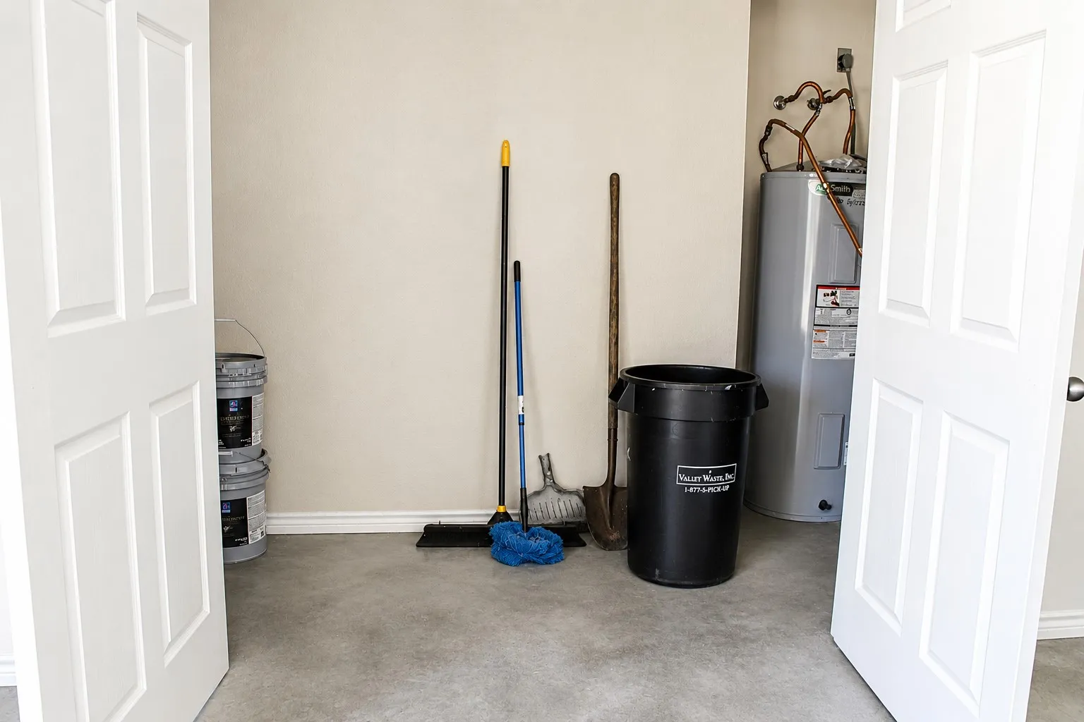 Garage storage and electric water heater