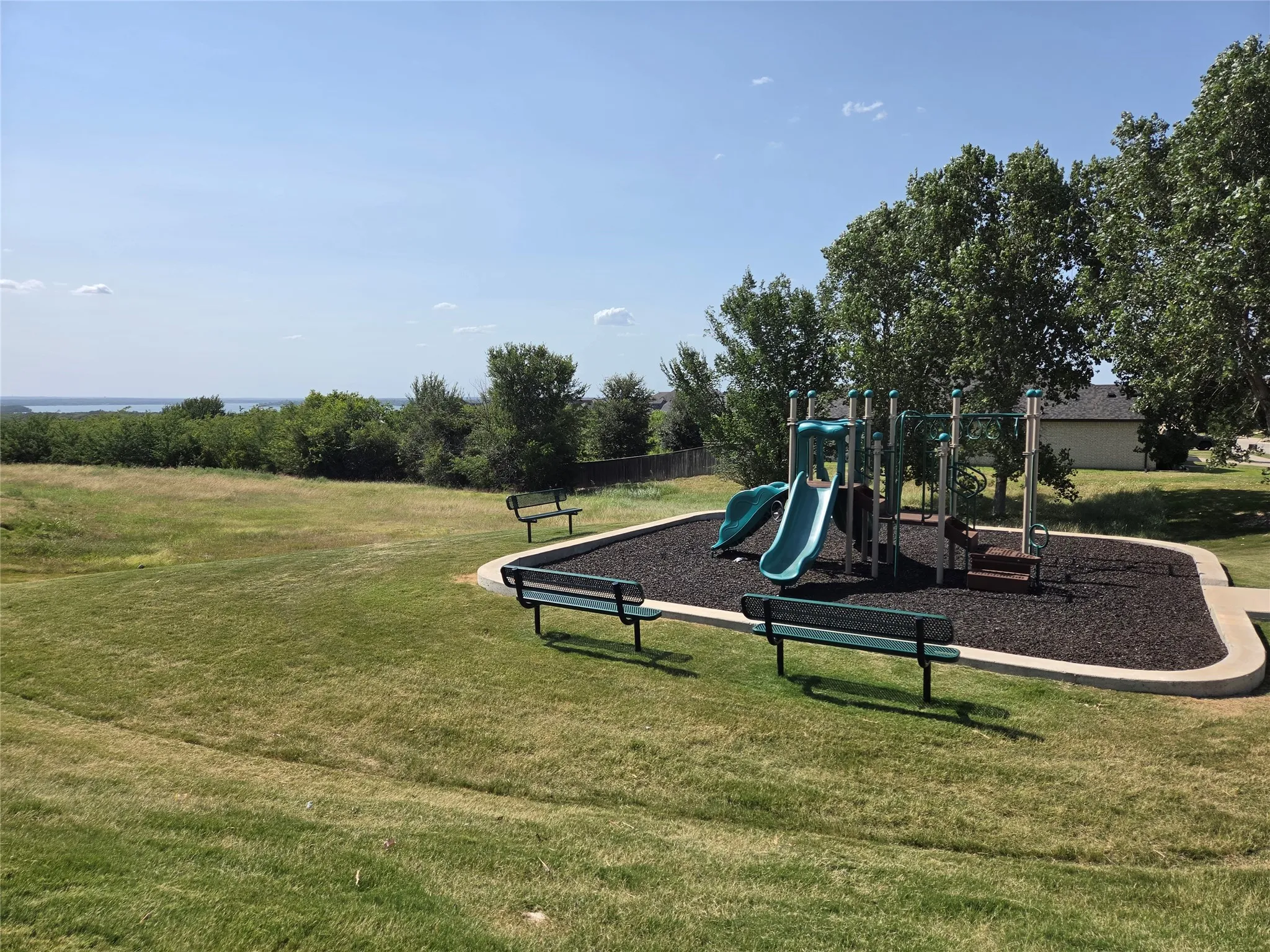 HOA park with lake view.