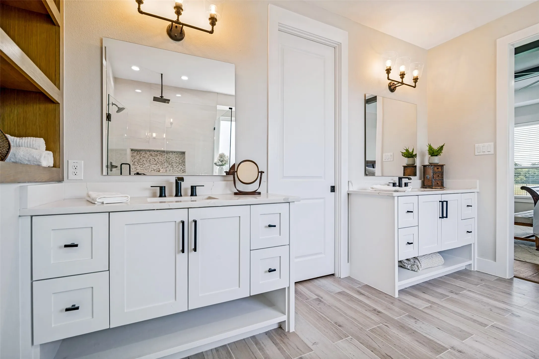 Dual vanities and generous walk-in closet