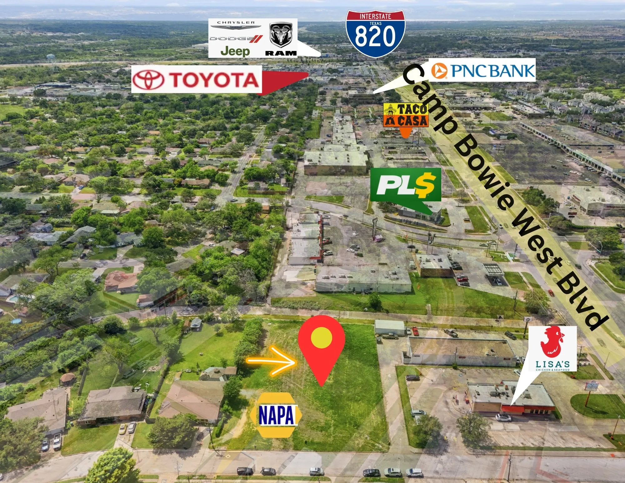 Positioned between established neighborhoods and a thriving commercial corridor, 8507 Camp Bowie West offers one of the few remaining opportunities to develop commercial property in this part of West Fort Worth. Whether you're expanding an existing business, building a flagship location, or investing for the future, this site provides the visibility, accessibility, and surrounding customer base needed for long-term success.