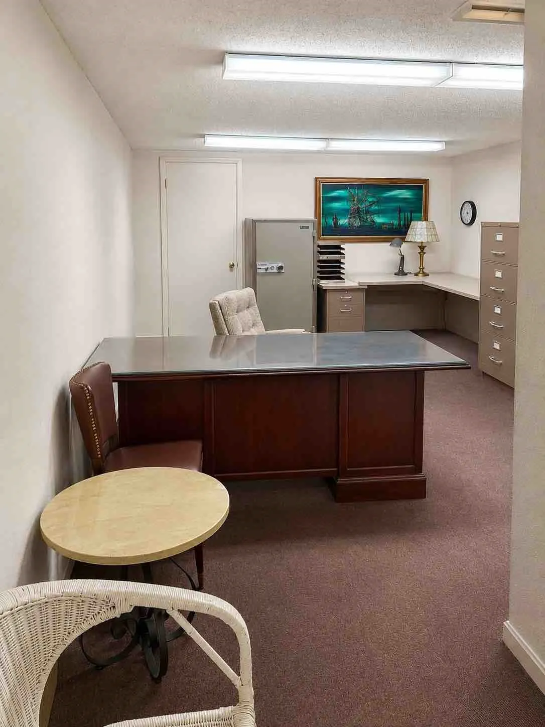 This is an AI rendering of the room without furniture storage items.