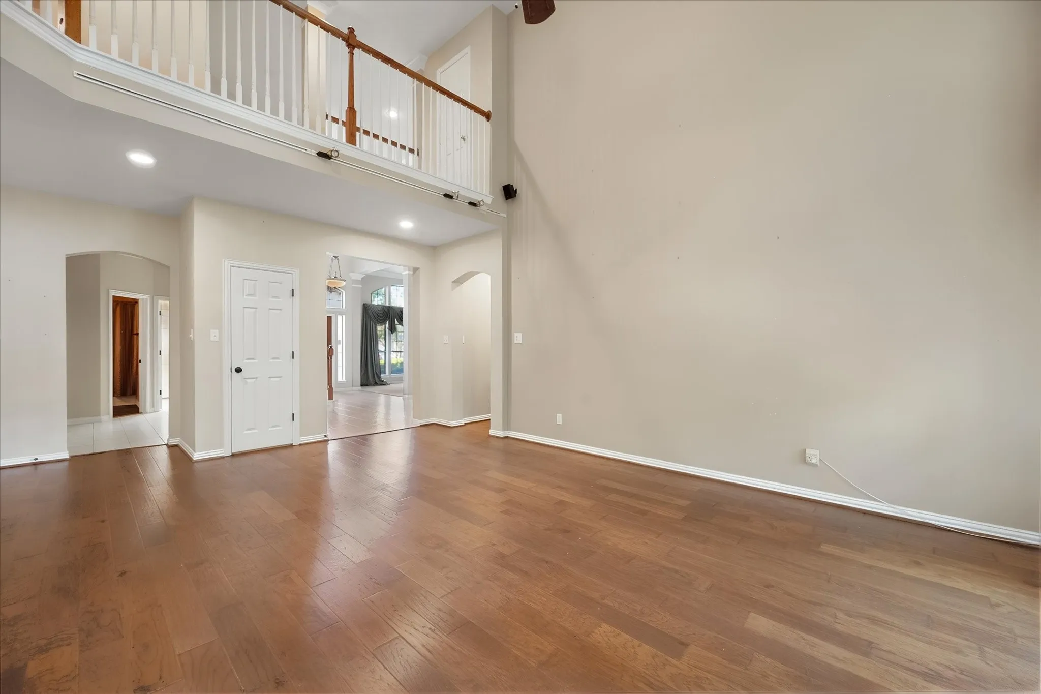 Family room with wood floors