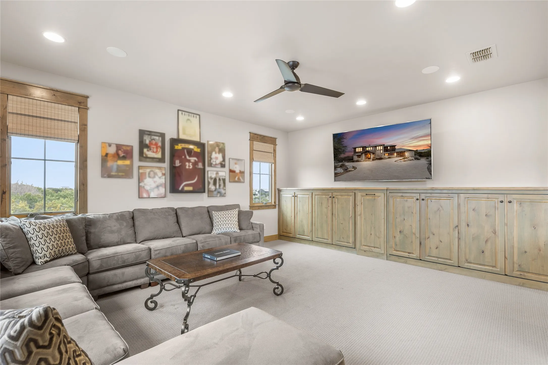 3rd floor game room with bunks, bar and pool table