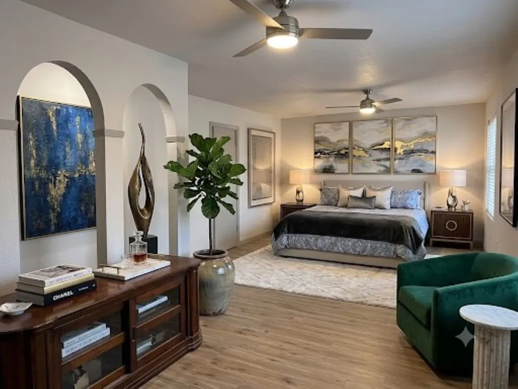 Ai generated image to highlight the size of the master bedroom that allows for a comfortable siting area or nursery on the first floor