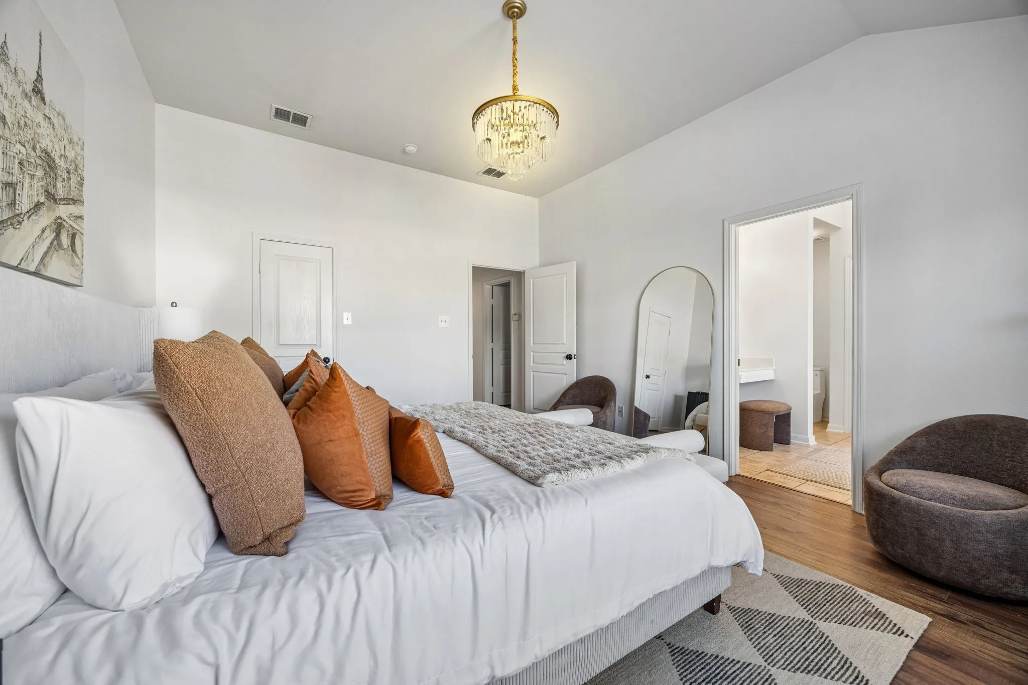 Primary bed has room for all your furniture.