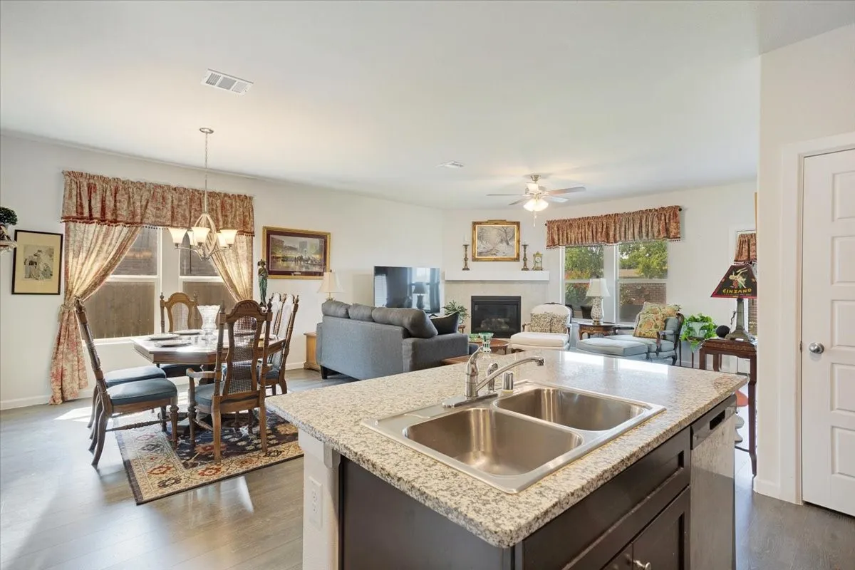 Kitchen overlooks living area