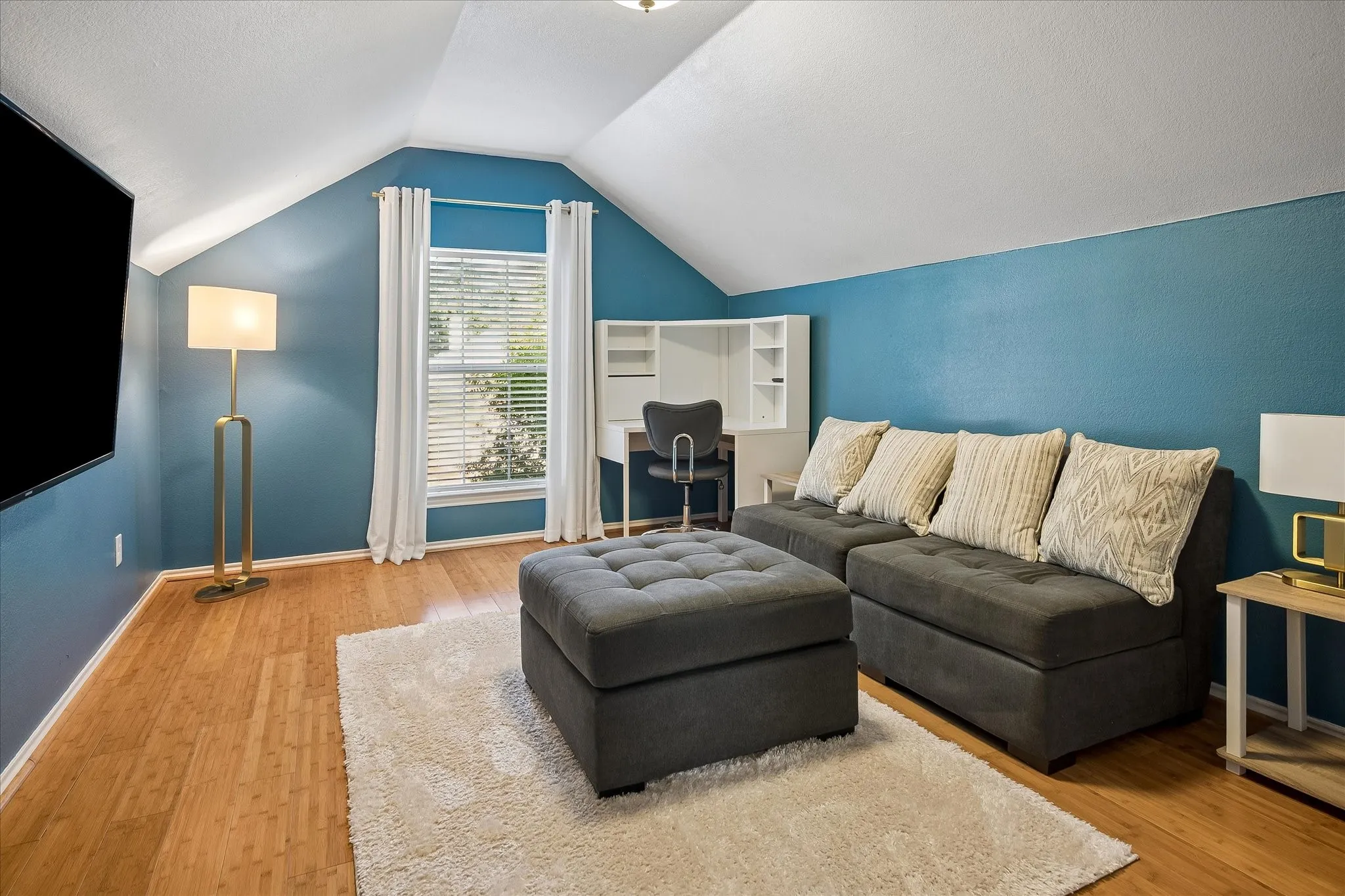 Versatile media room (can double as a 4th bedroom). It does not have a designated closet, but you could add a wardrobe.