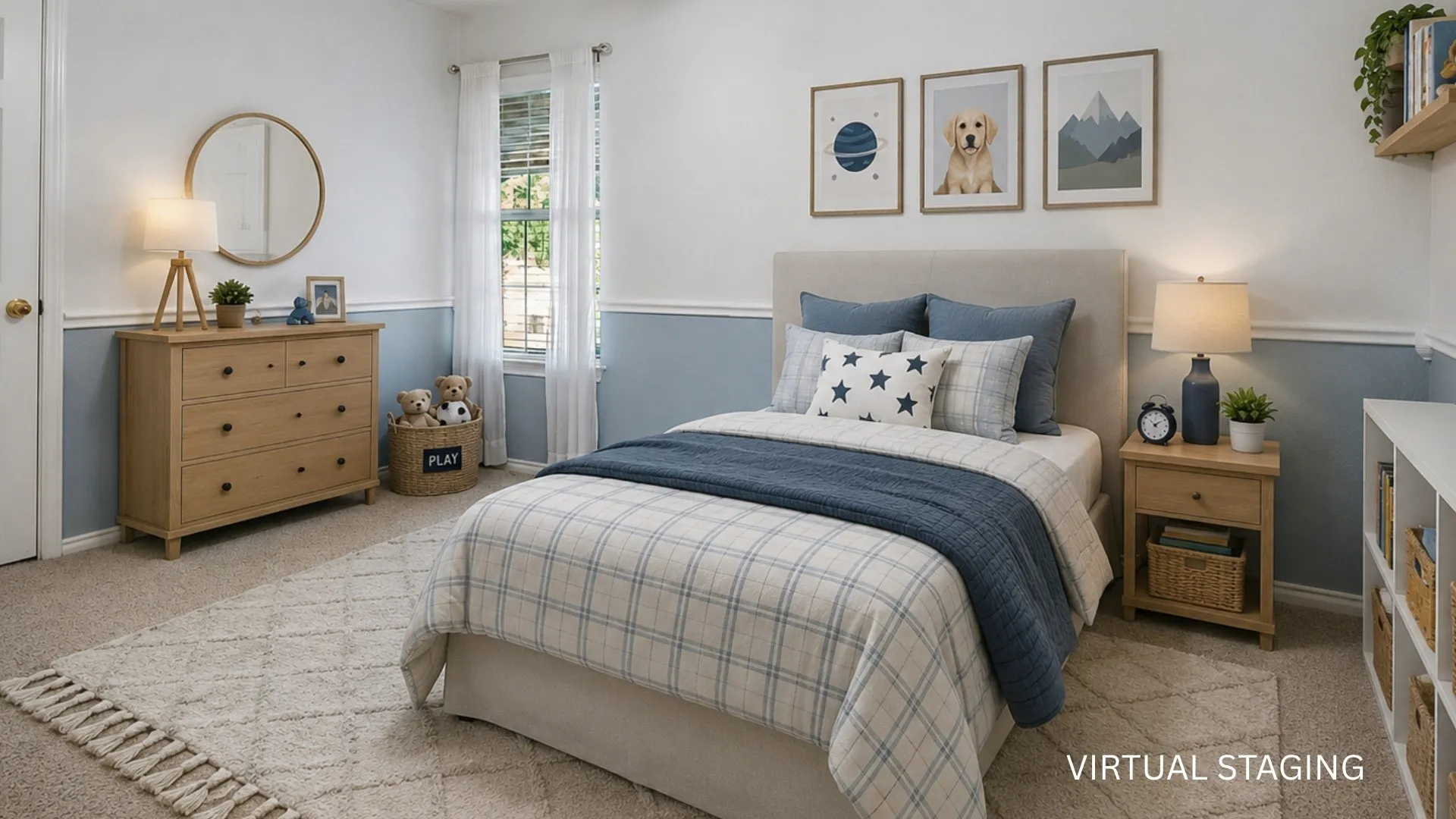 Virtually staged secondary bedroom.