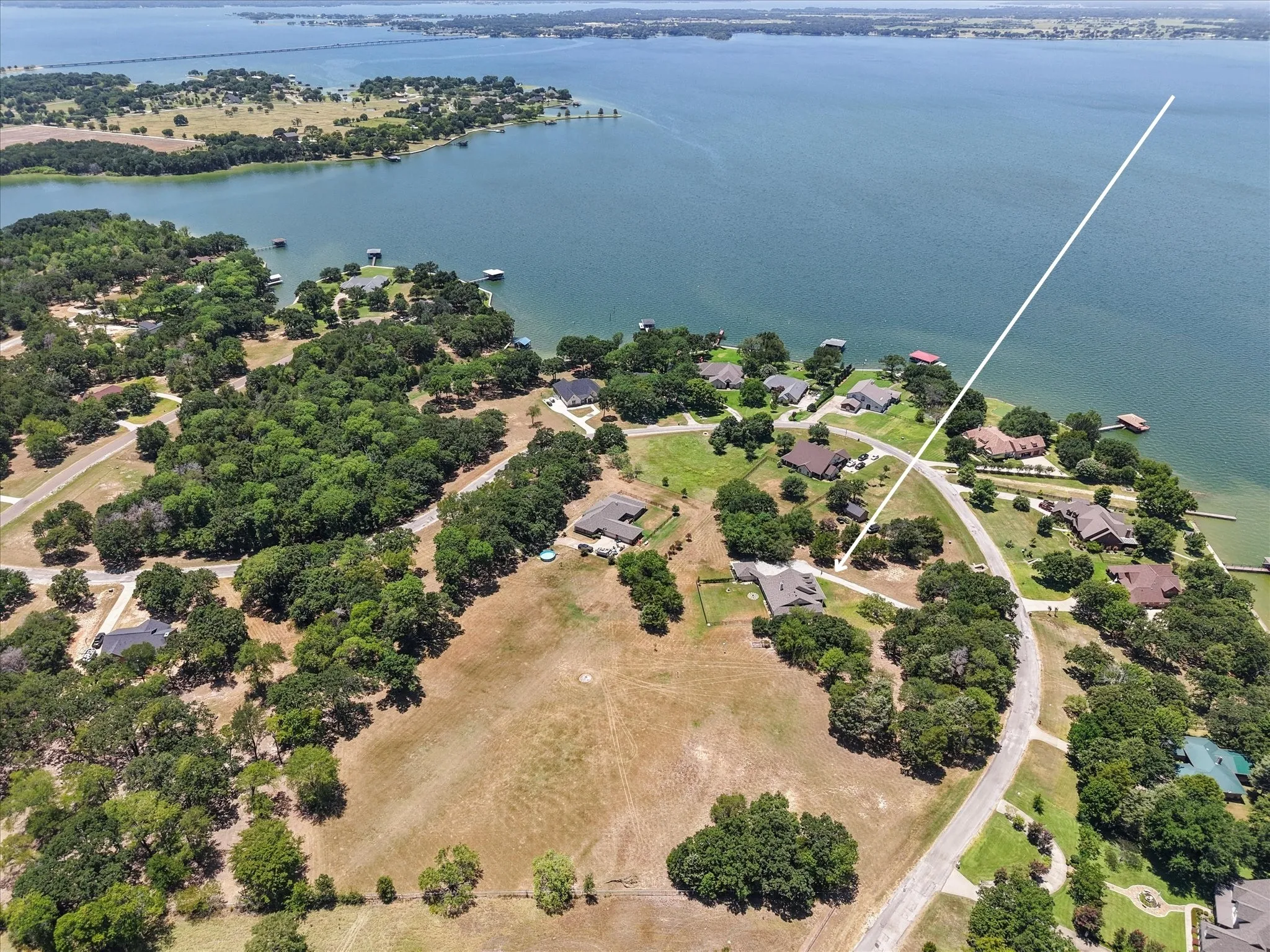 Aerial view highlights the location of this Kerens TX lake house community near Richland-Chambers Lake.