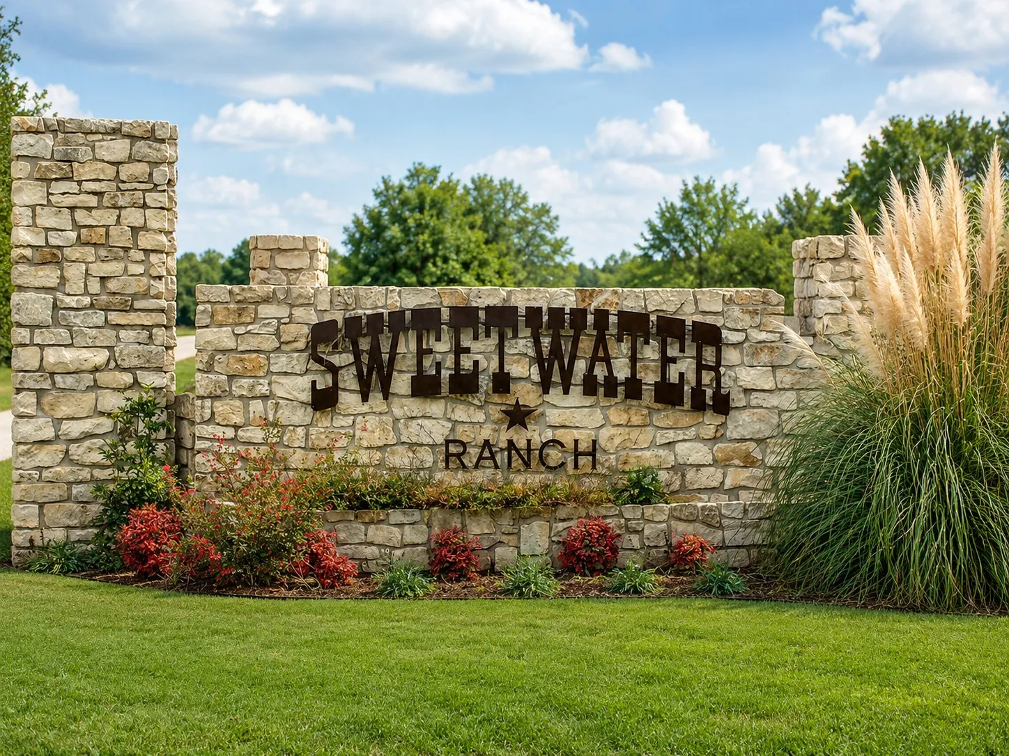 Sweetwater Ranch entrance welcomes you to this established Kerens TX lake community near Dallas.