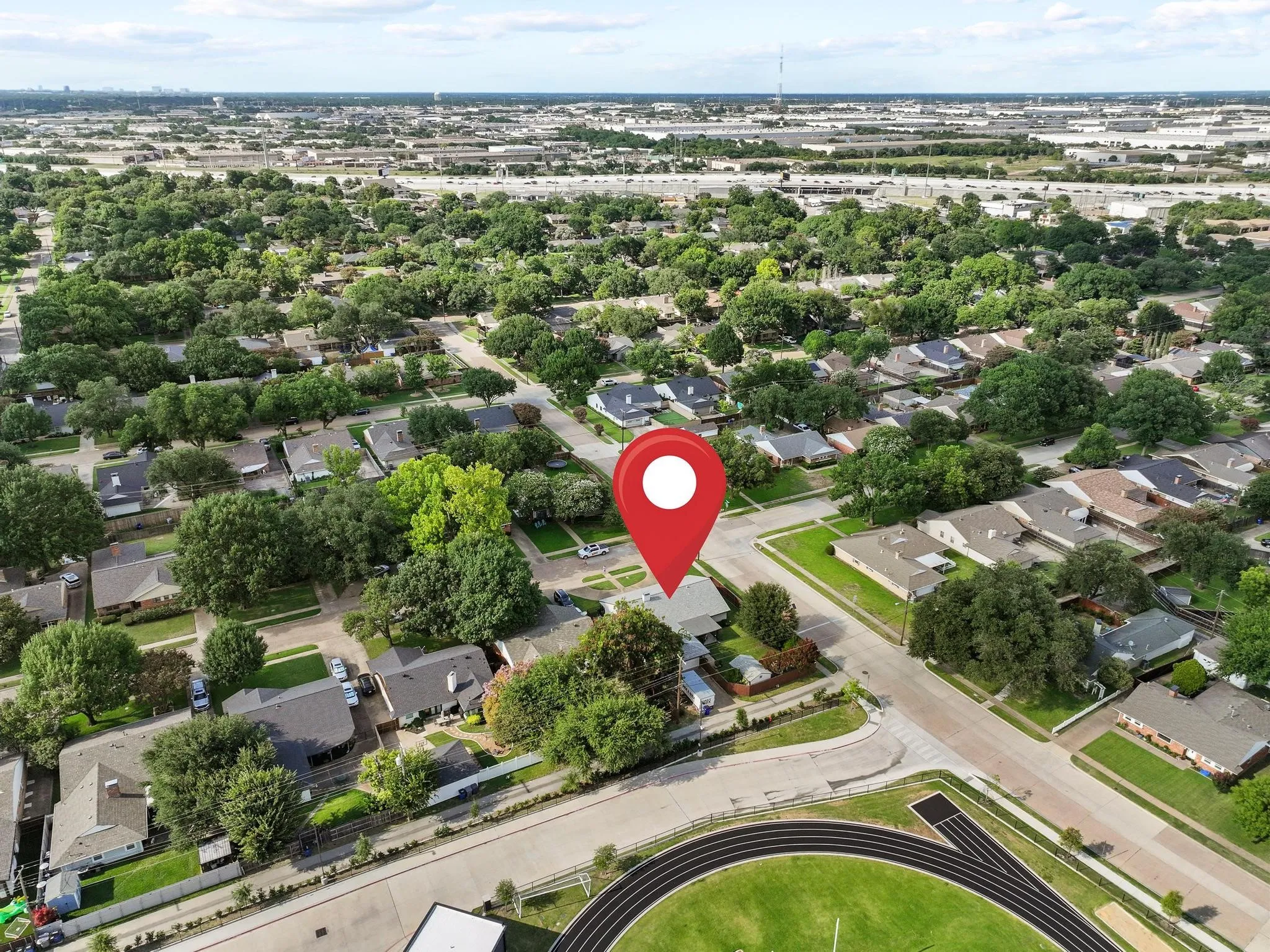 Aerial view with I-635 in the distance