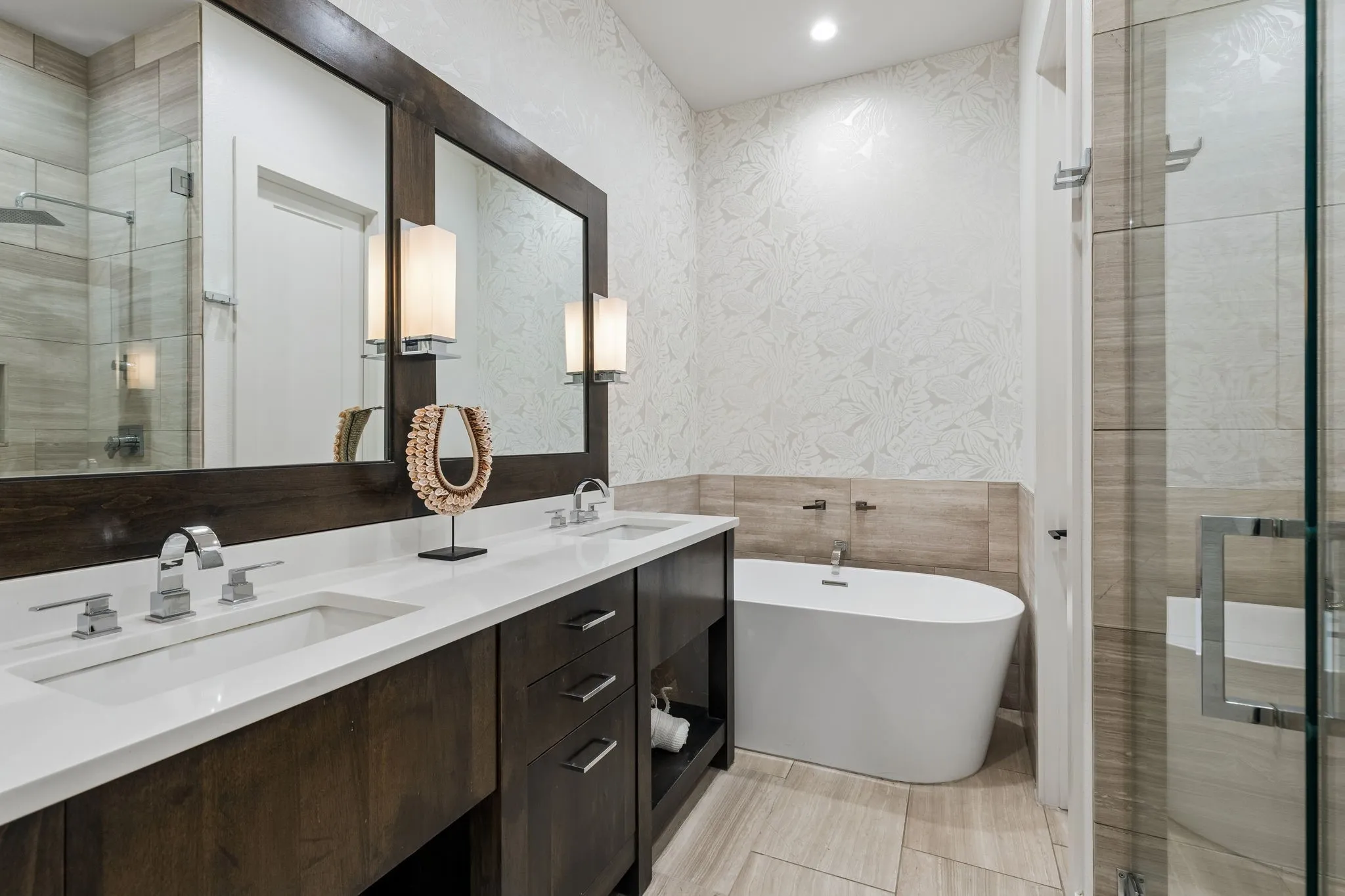 Primary Bathroom with walk in shower and beautiful soaker spa like tub