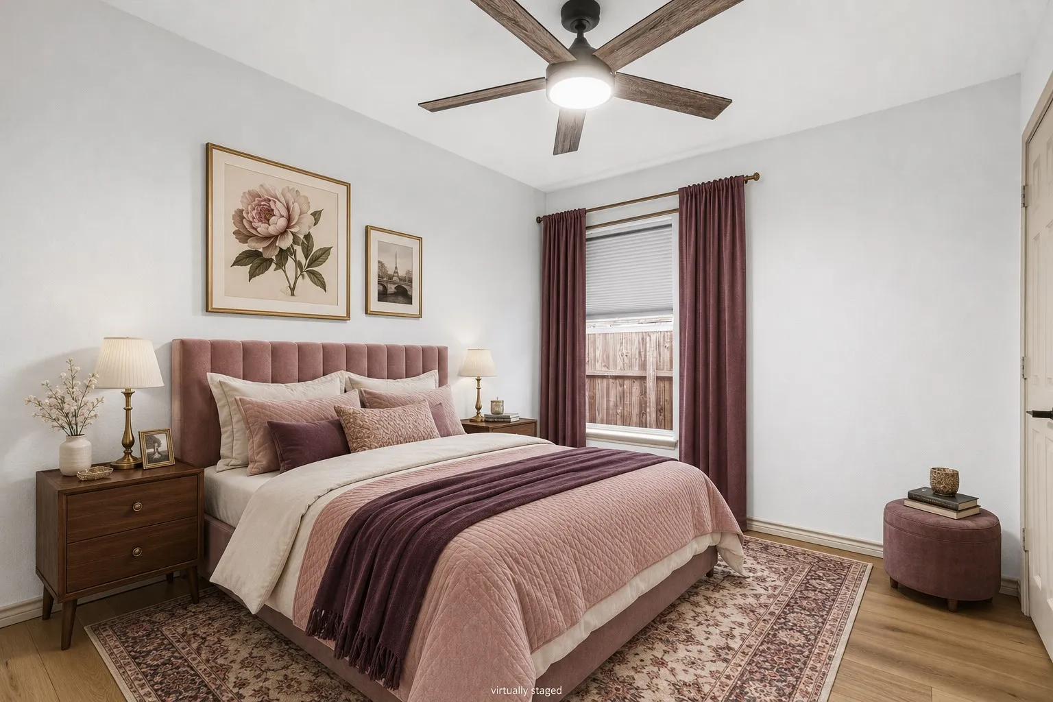 High ceilings, ceiling fan, and walk-in closet