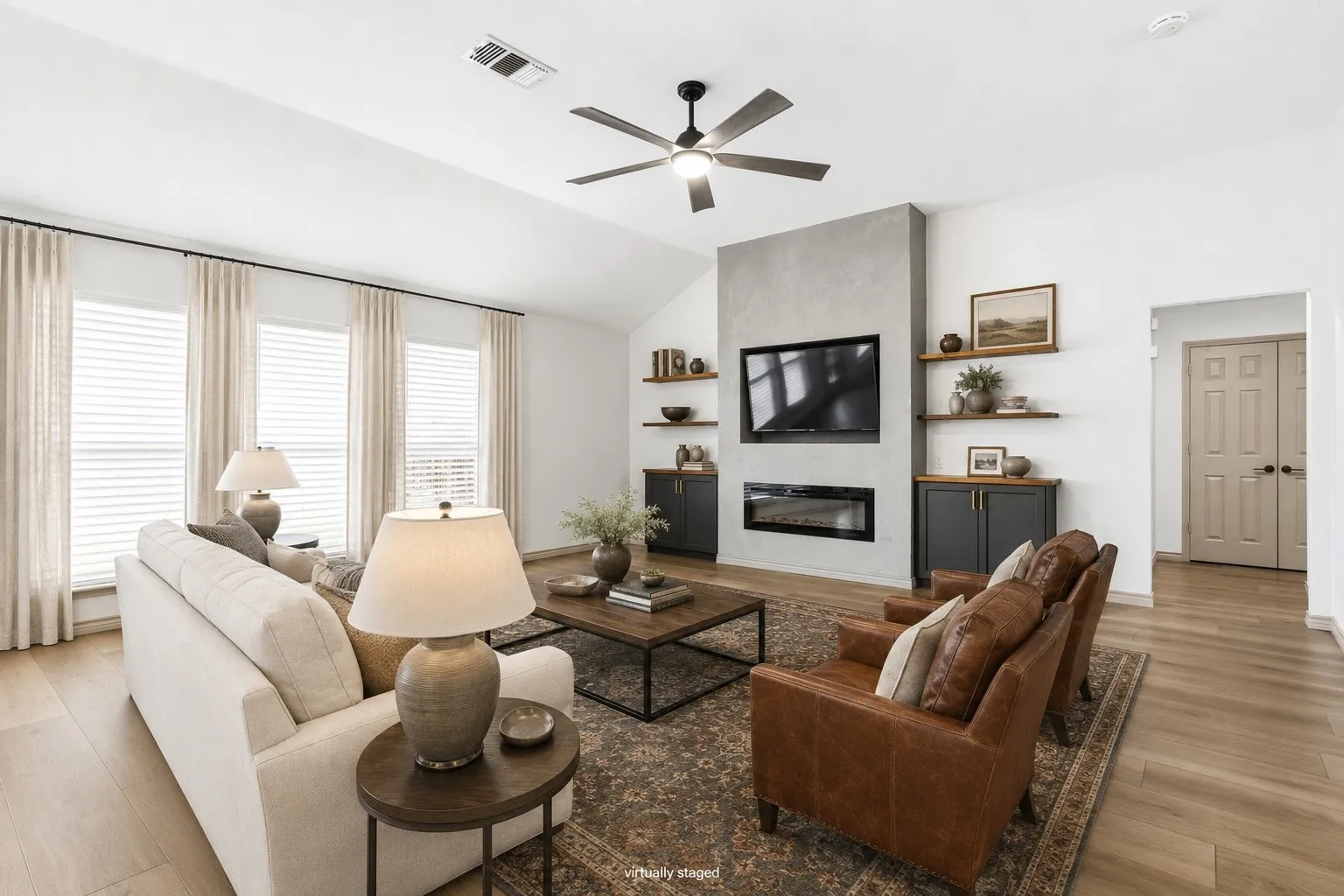 An unusually spacious living room. The sellers had a huge sectional here and there was still plenty of space for comfort