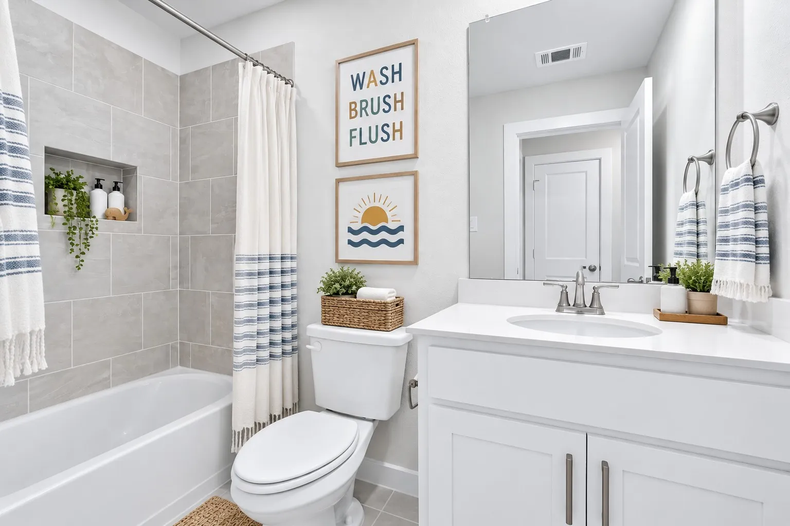 Tub/shower combination with tiled surround and built-in niche