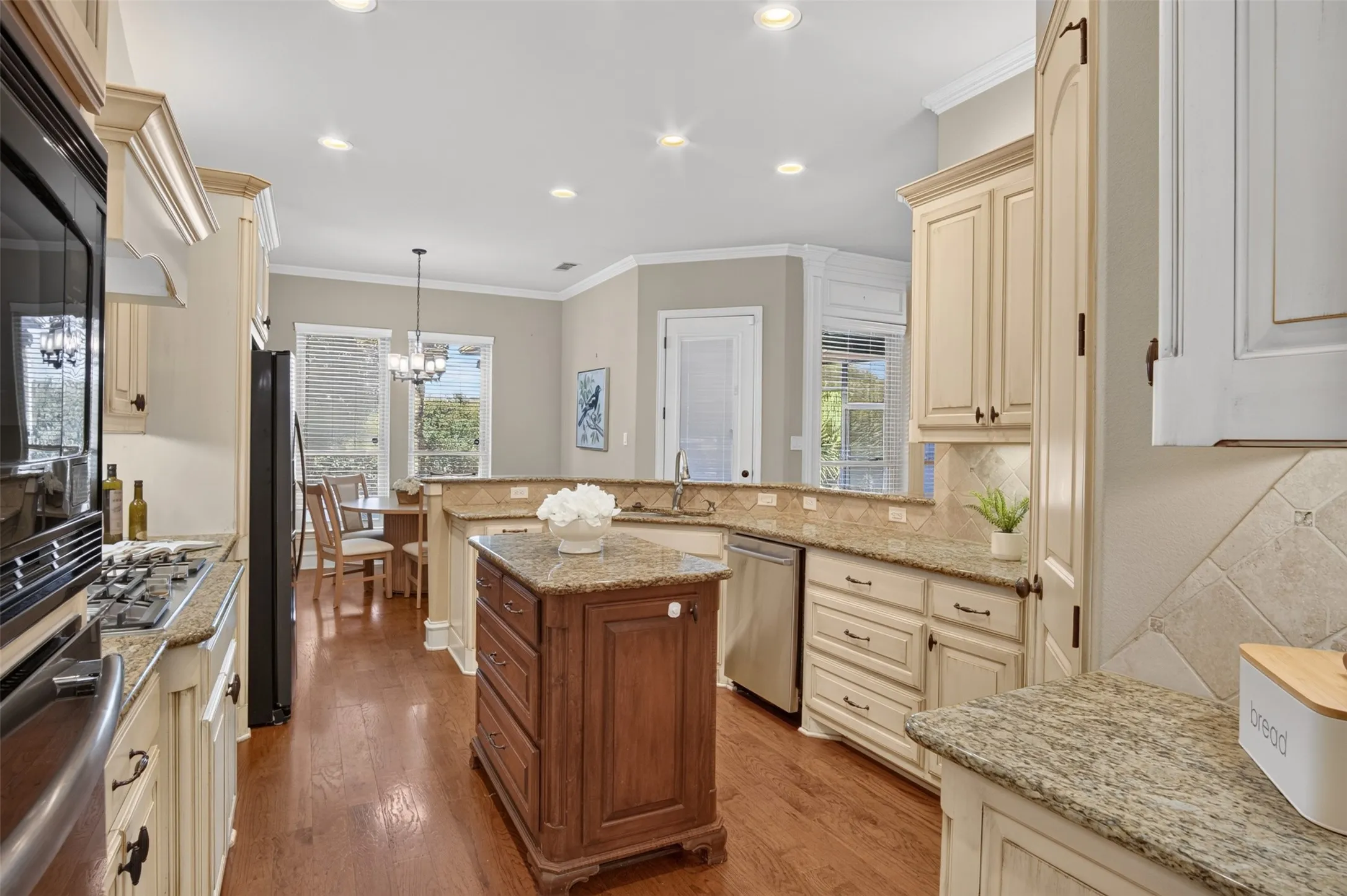 Wood-finish flooring with recessed lighting