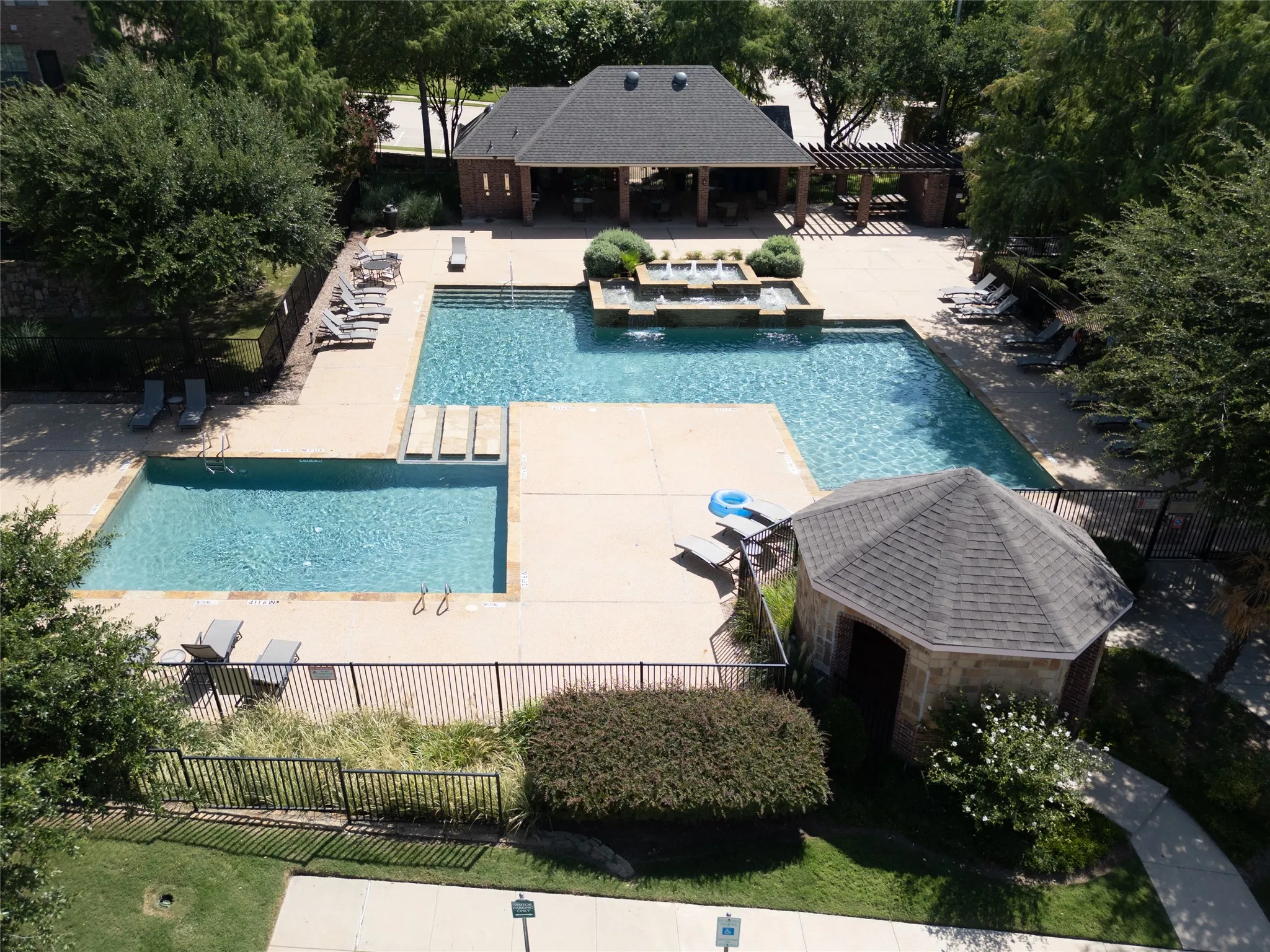 Community volleyball pool on left.