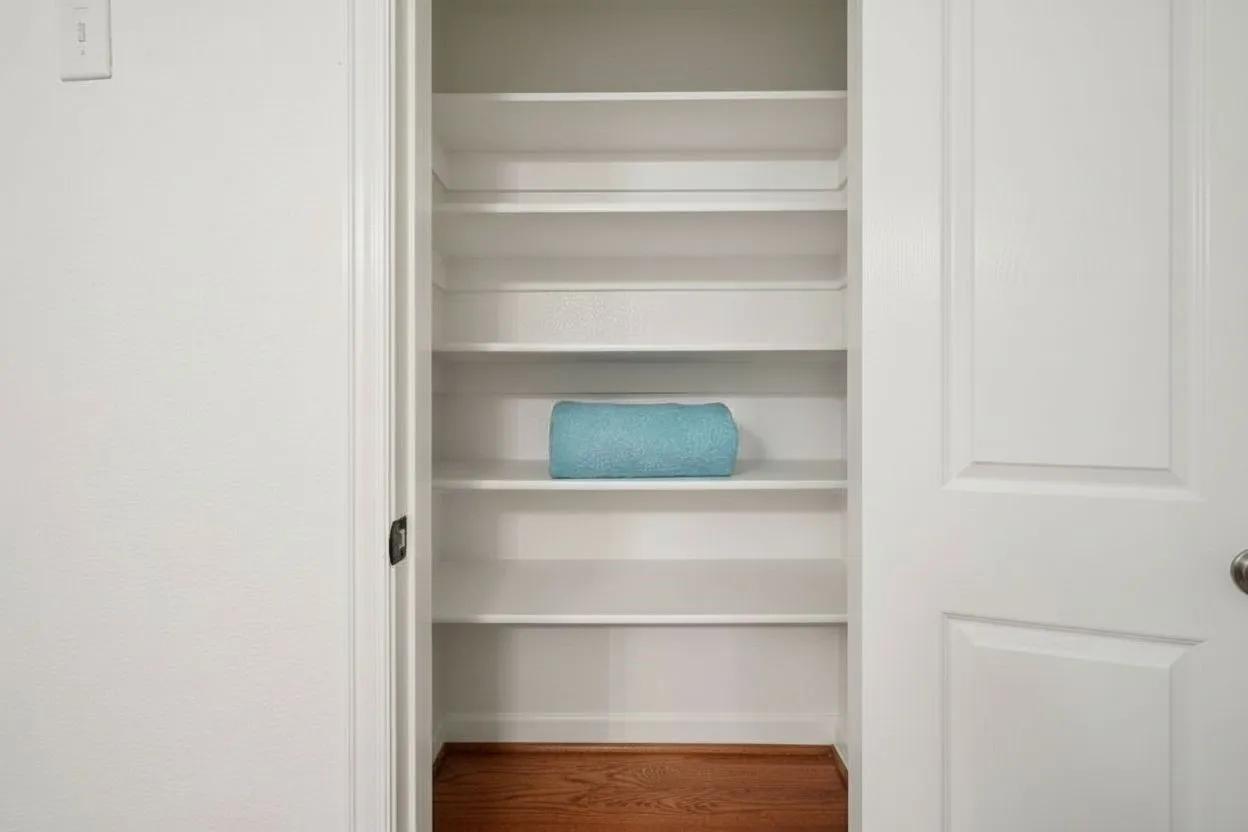Linen closet at top of stairs