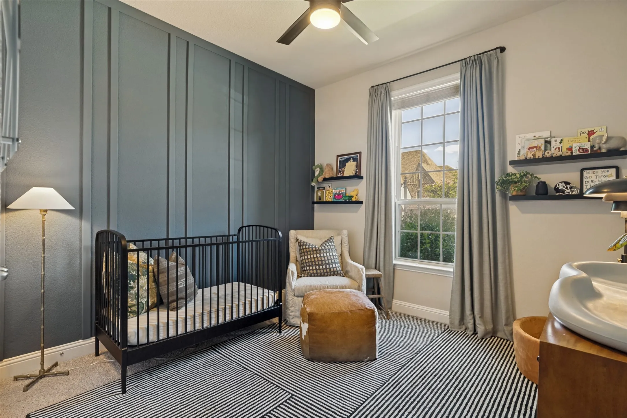 Board and batten accent wall in a neutral tone