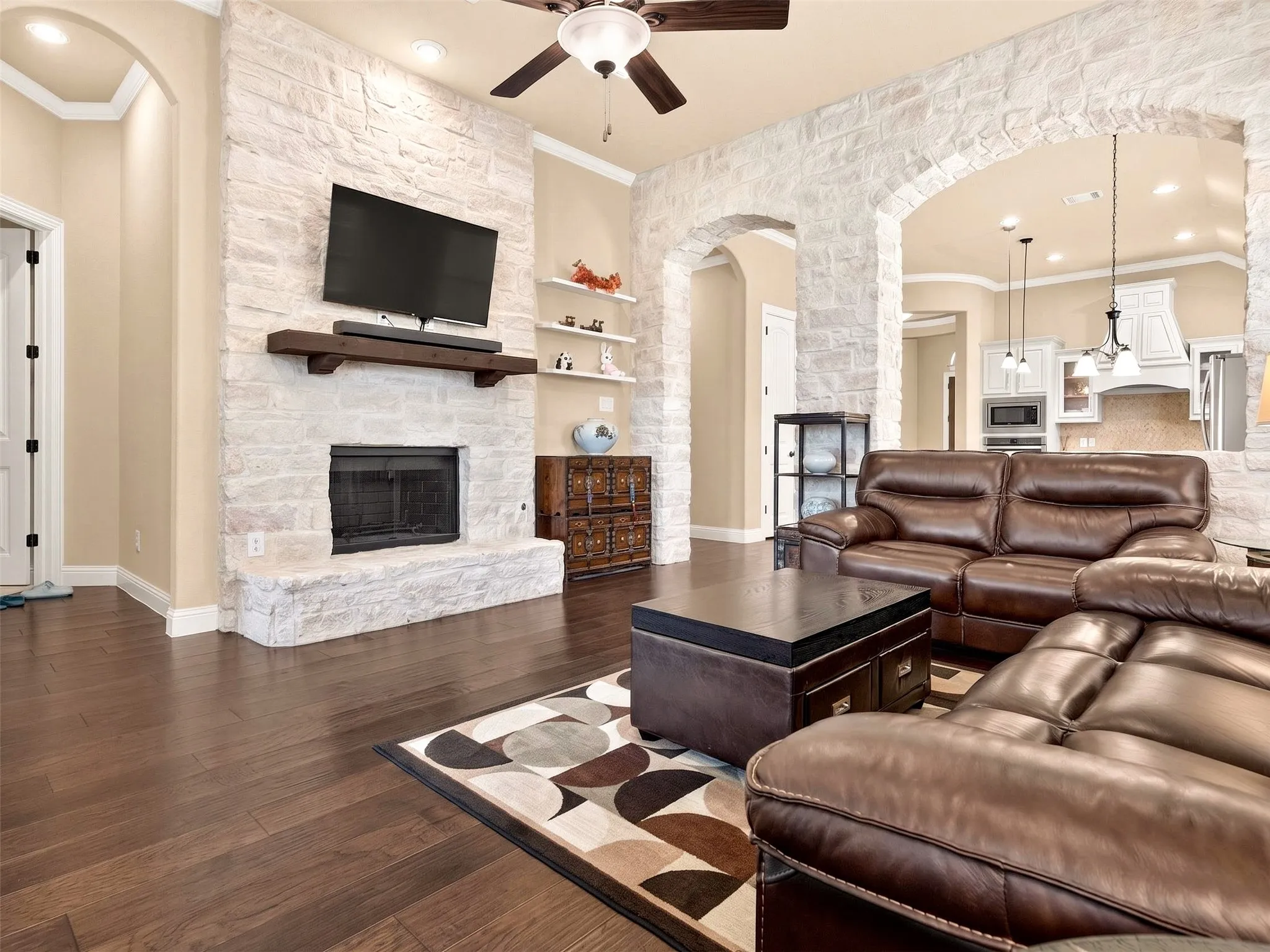 Stunning Floor-to-Ceiling Stone Fireplace