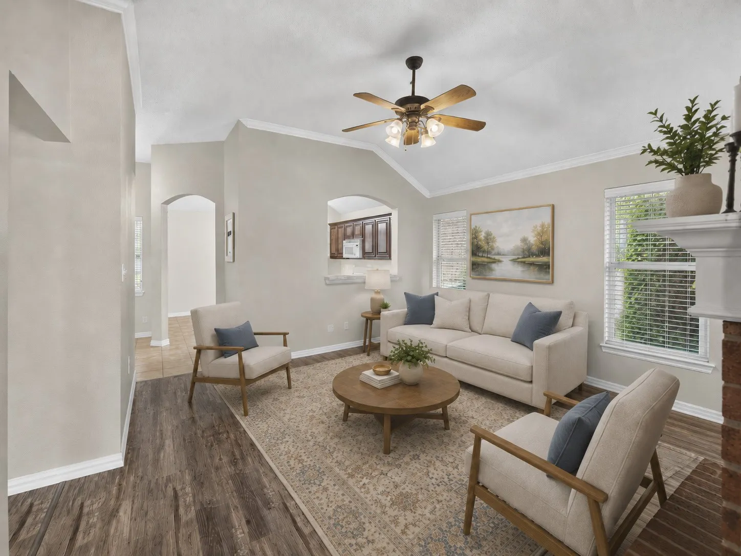 All wood and tile flooring