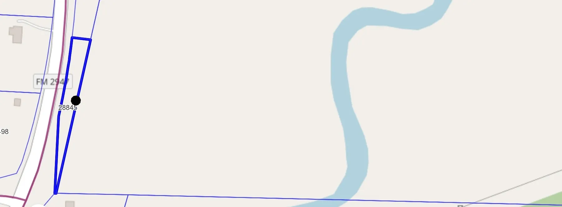 Property Boundary Map. Illustrating the property's perimeter and its relationship to a waterway and public thoroughfare
