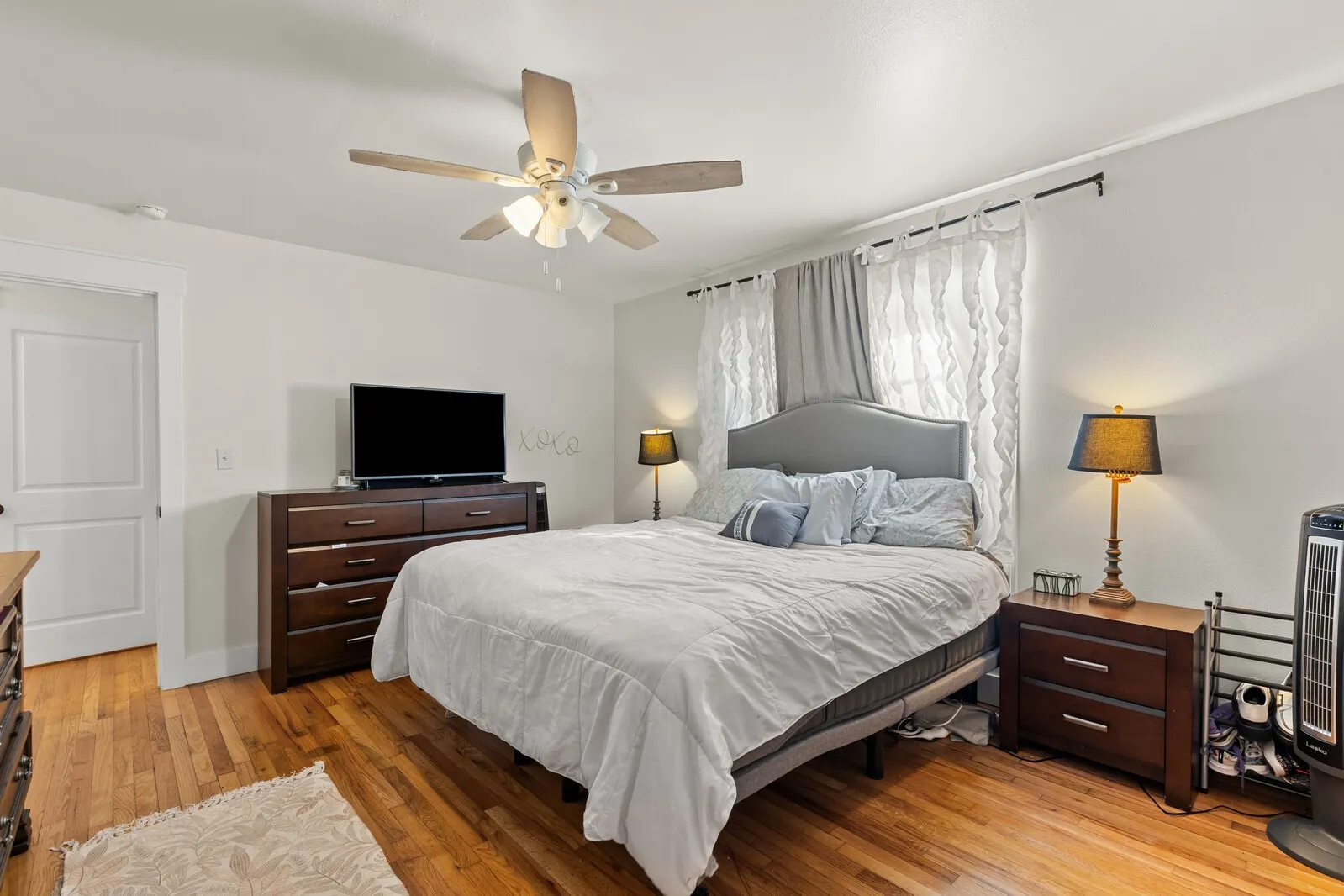 Bright room with wood-finish flooring