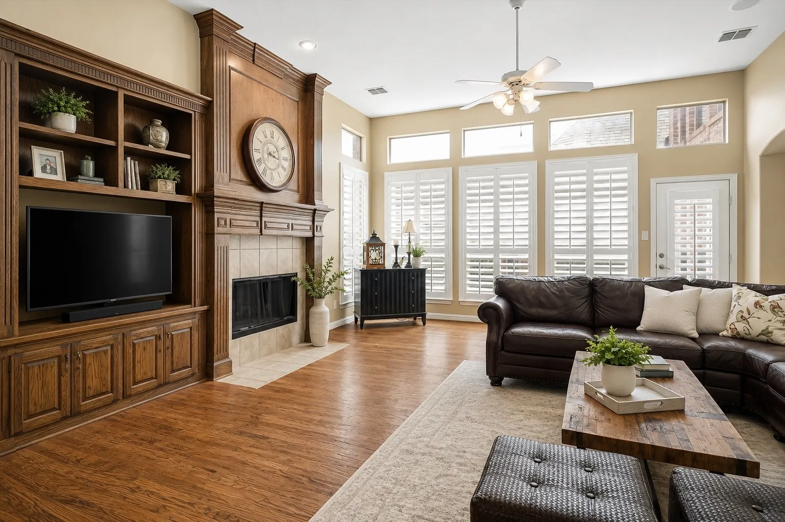 Virtually Staged_Built-In Entertainment Center with TV Cabinet Open.