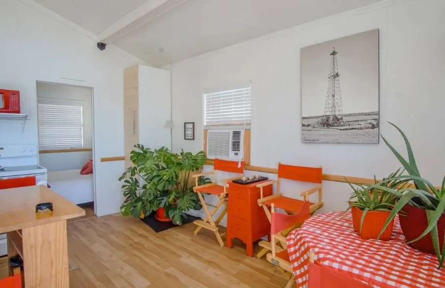 Bright interior space with wood-finish flooring