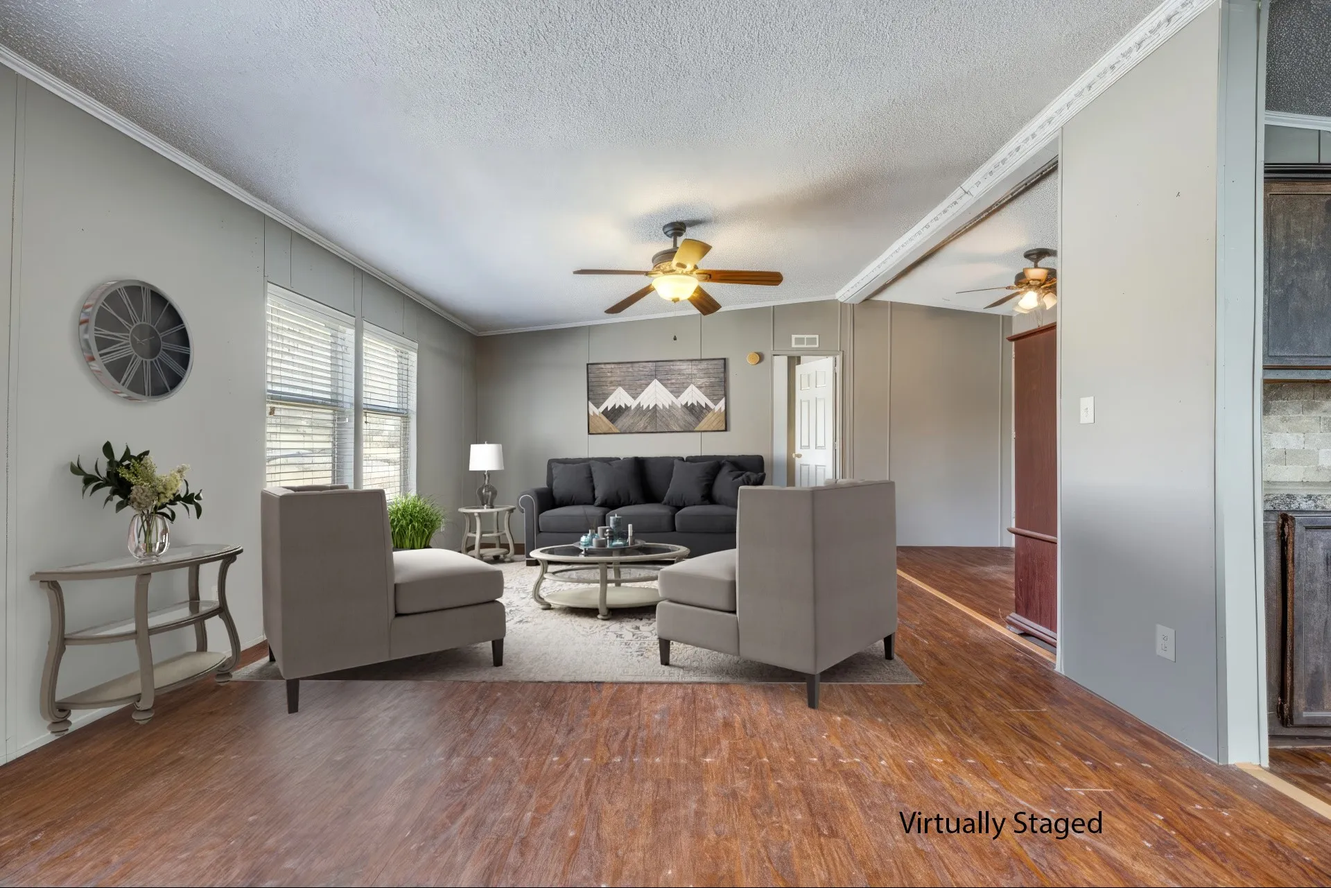 Huge, open living room, great for entertaining! Virtually Staged!
