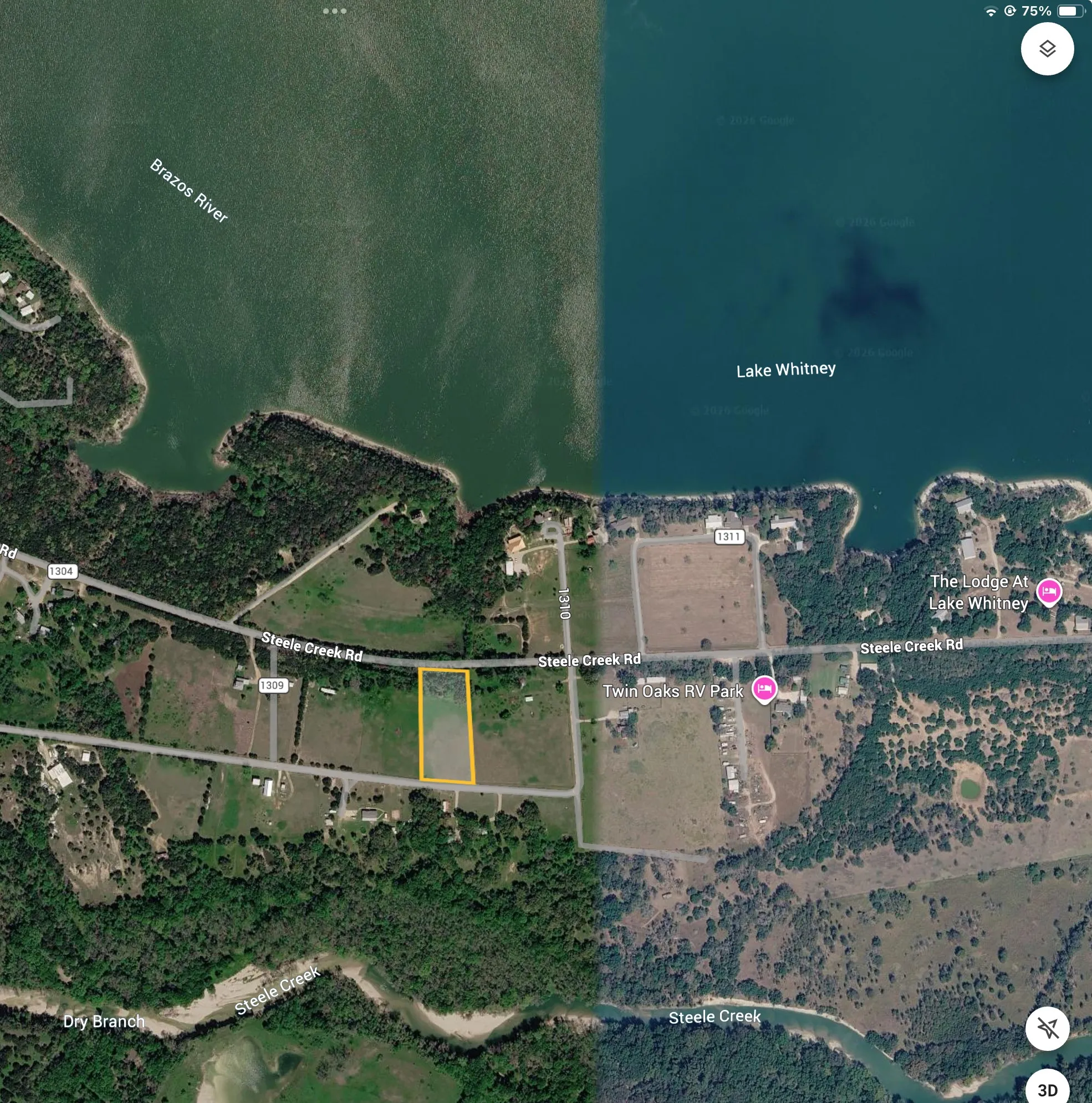 Aerial Map. Outlining the property's boundaries and surrounding geographical features
