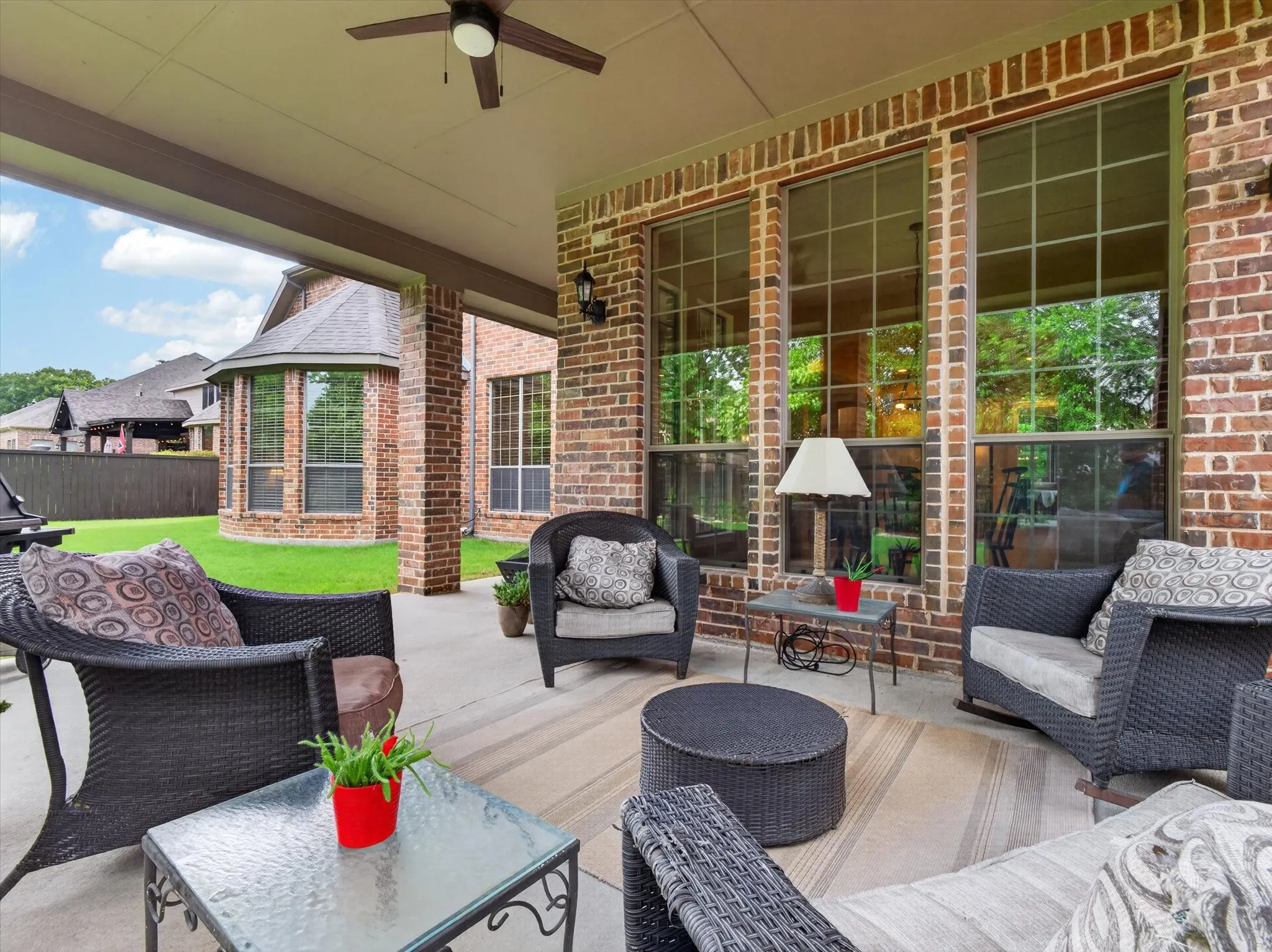 Perfect view of backyard from patio retreat.