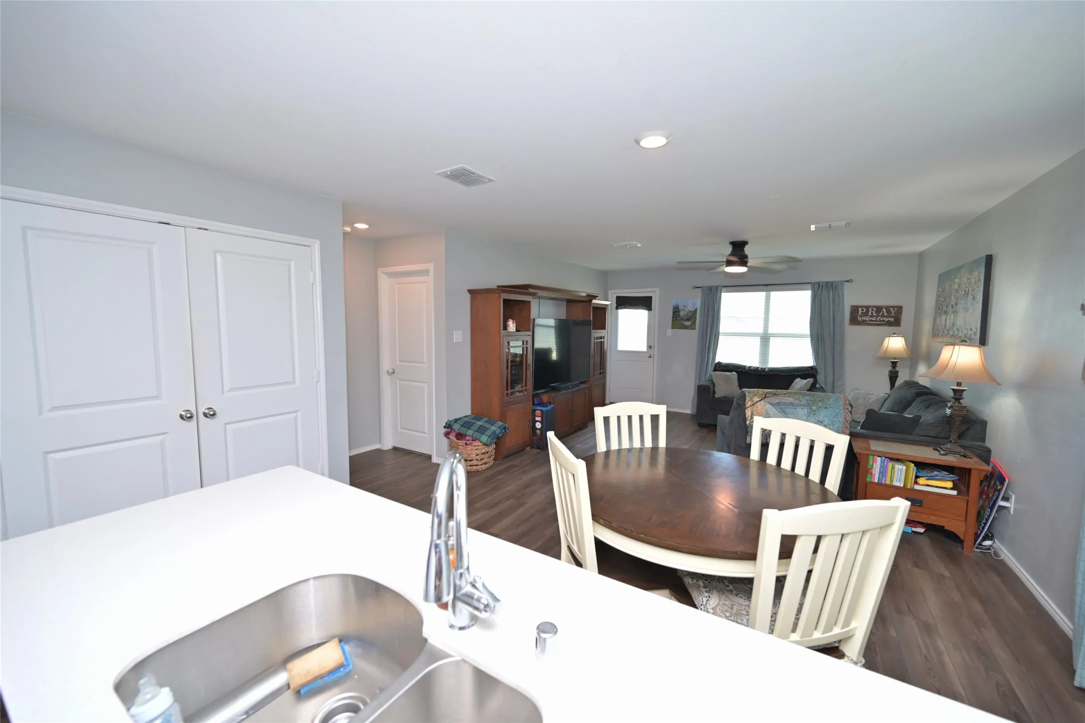 Kitchen facing Dining & Living