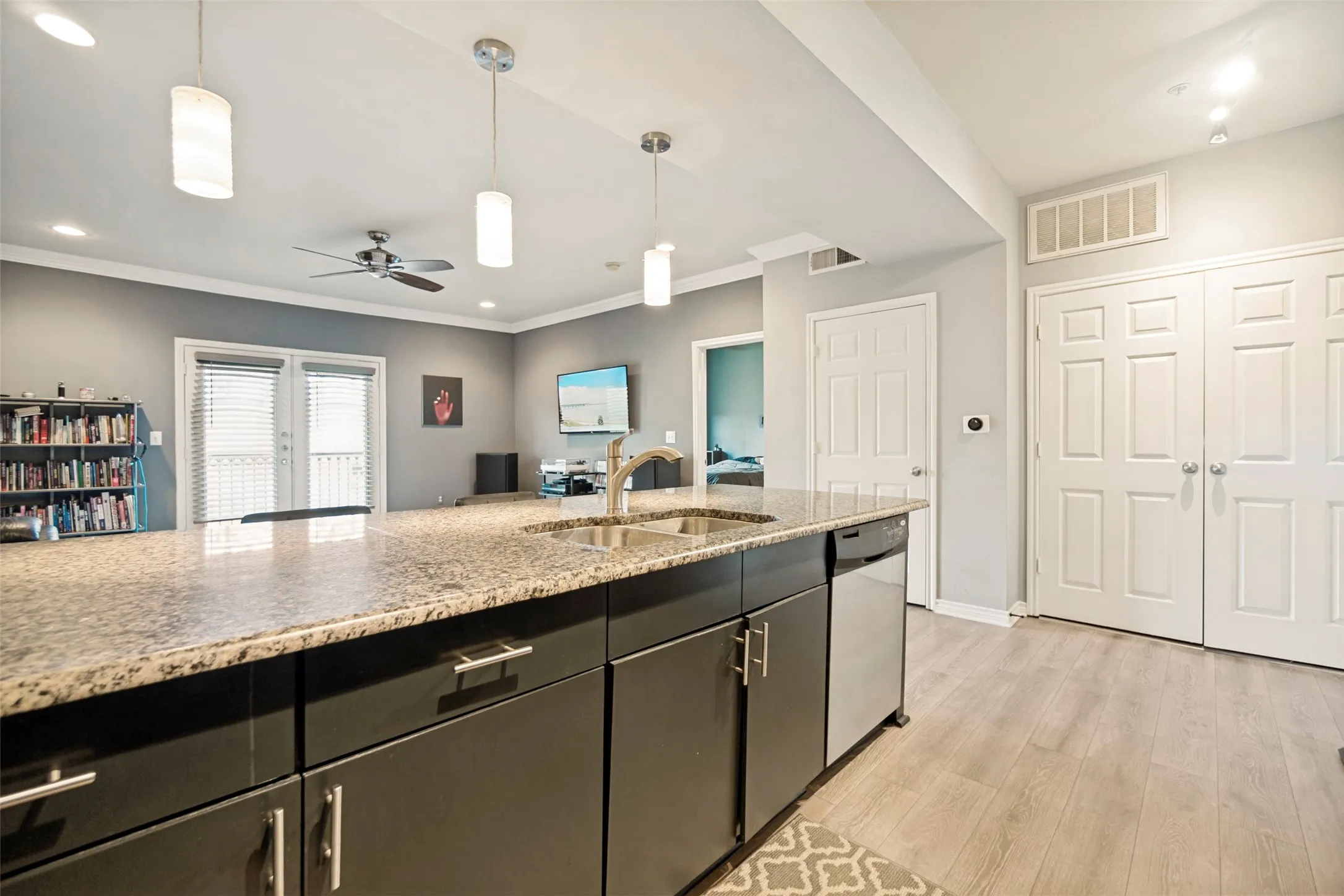 Open Floor Plan, Pendant Lights, Designer Paint Color
