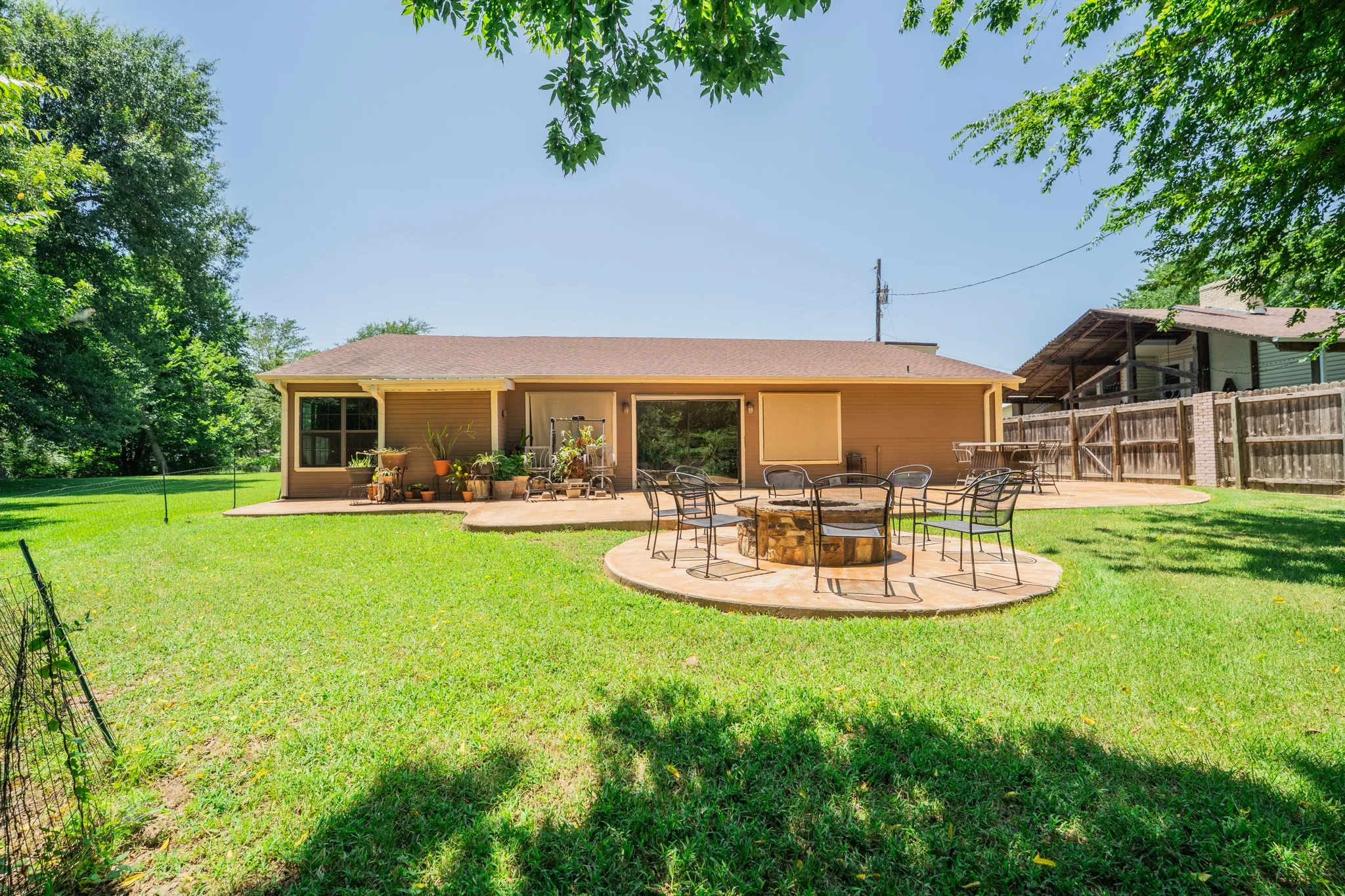 Large windows for views of the wooded surroundings