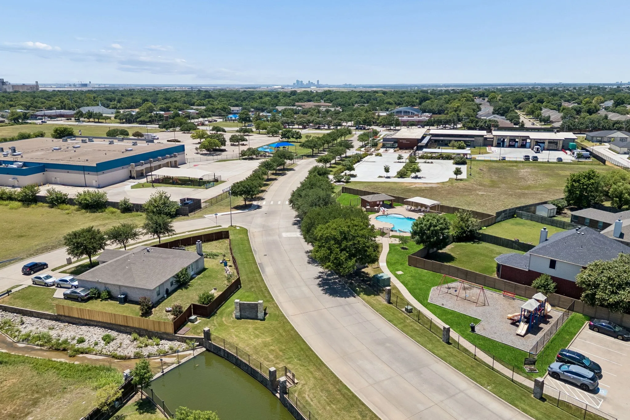 Ariel view of amenities with close proximity to the fire station