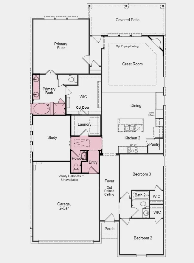 Floor Plan -  Additional Highlights Include: Half bath in place of coat closet and slide-in tub at primary bath