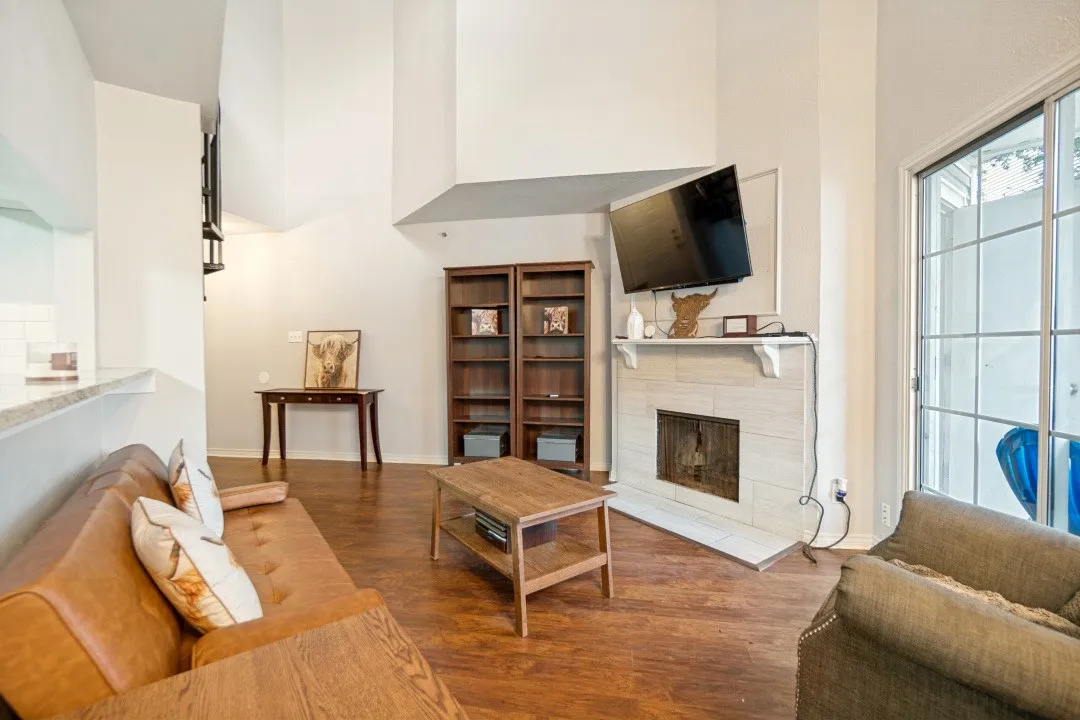 Kitchen overlooks living room but has plenty of space